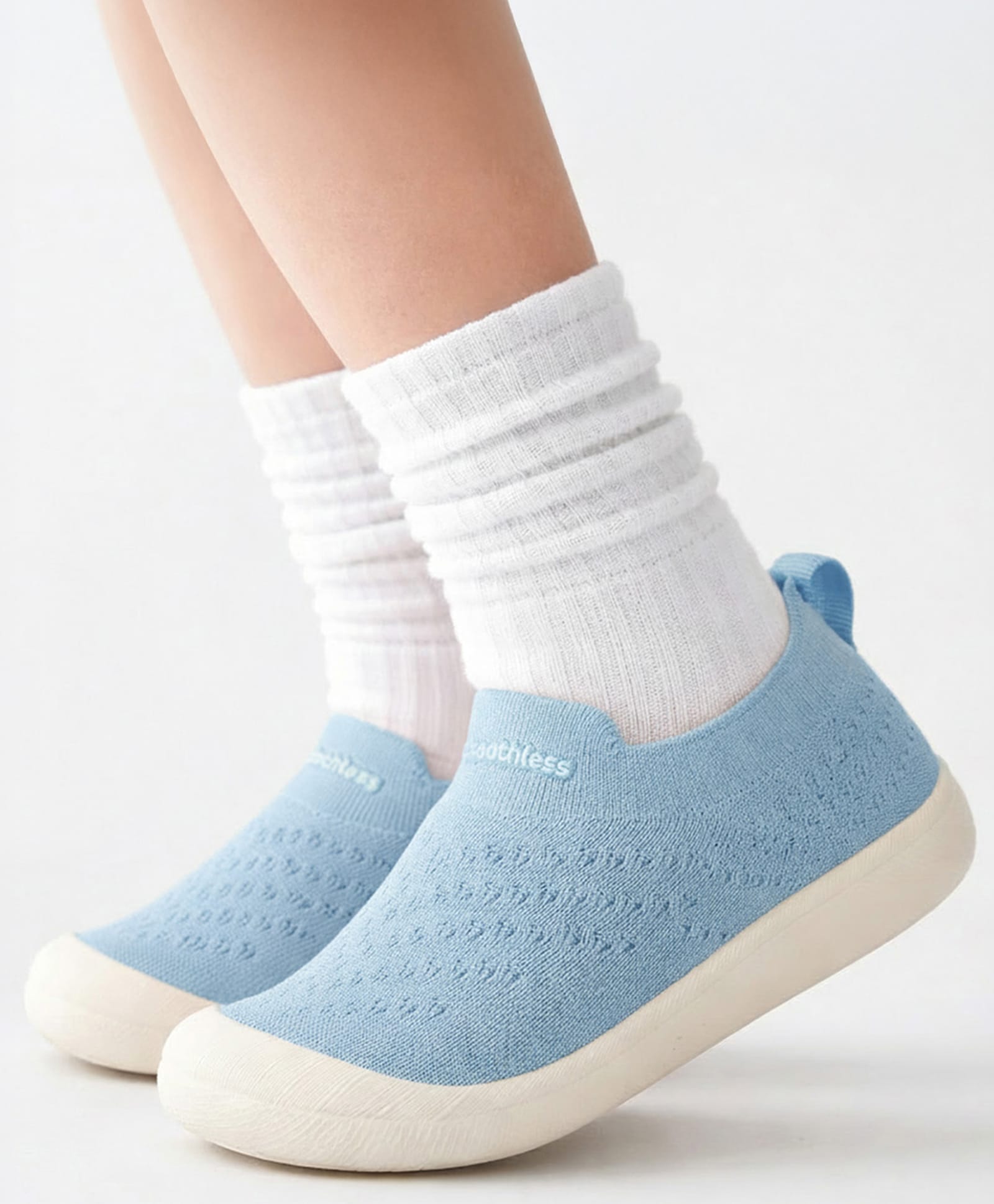 Toothless Mesh Detailed Slip On Shoes - Blue-image-5
