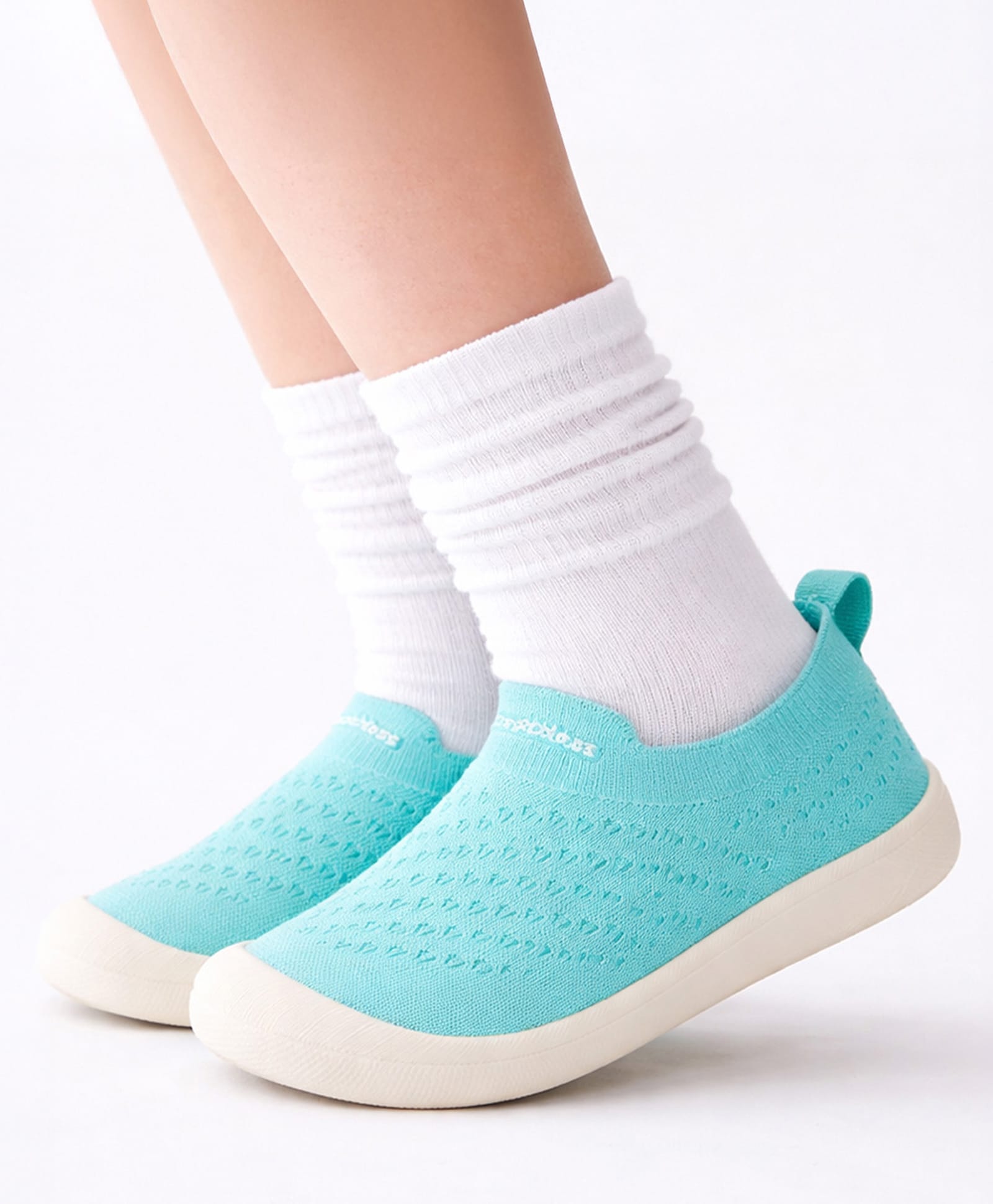 Toothless Mesh Detailed Slip On Shoes - Aqua-image-43