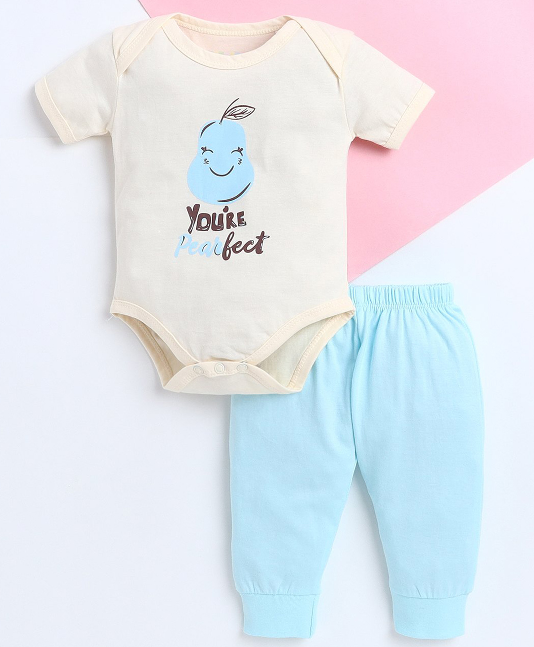 Polka Tots Cotton Knit Half Sleeves Youre Perfect Text Printed Onesie & Pajamas Set - Yellow-picture-31