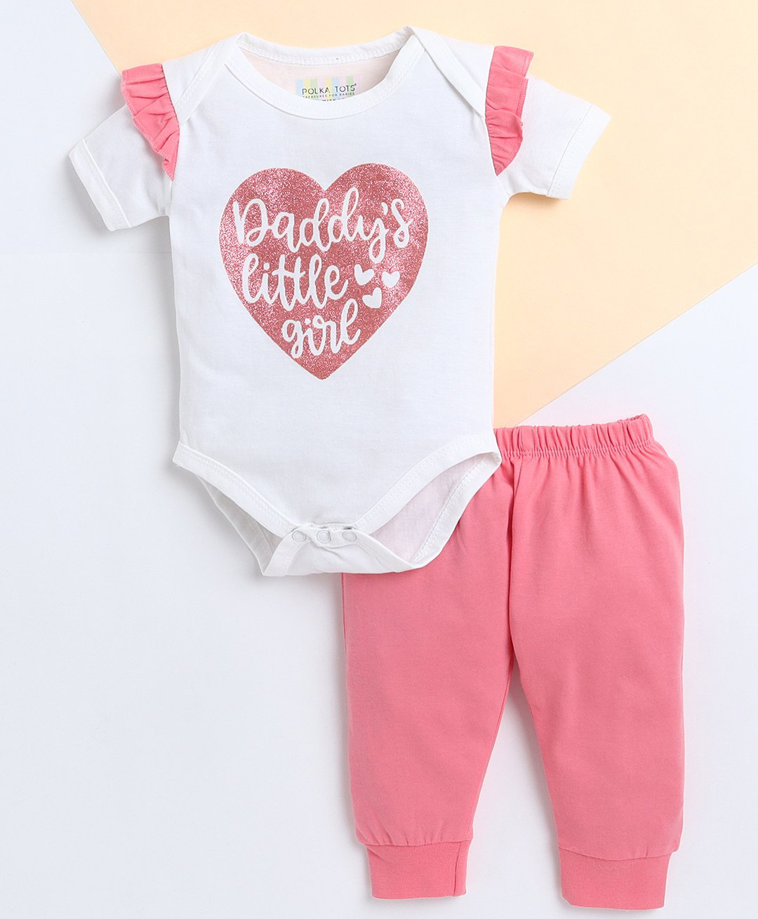 Polka Tots Cotton Knit Half Sleeves Daddys Little Girl Text Printed Onesie & Pajamas Set - Pink-picture-41