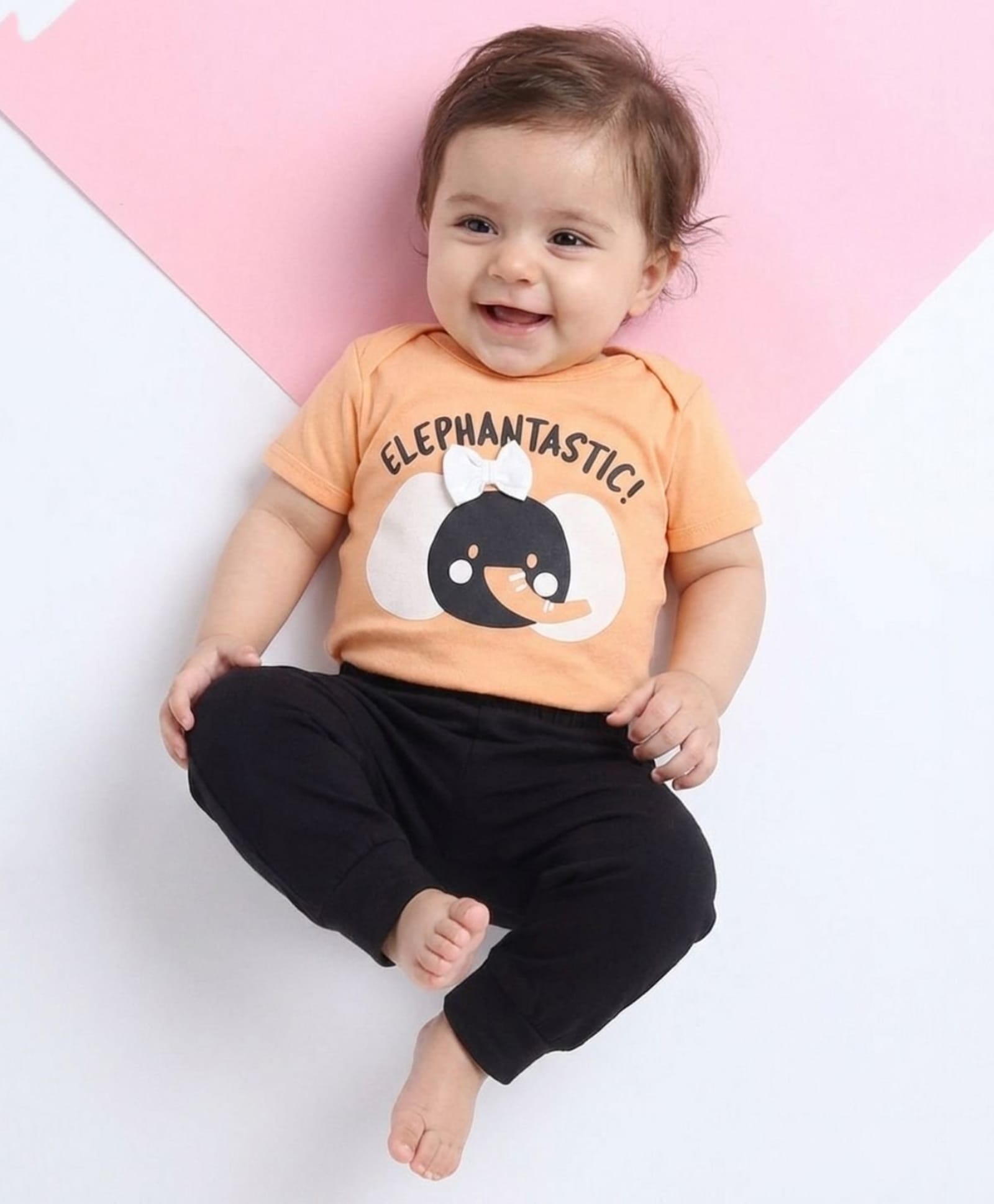 Polka Tots Cotton Knit Half Sleeves Elephantastic Text Printed Onesie & Pajamas Set - Orange-picture-28