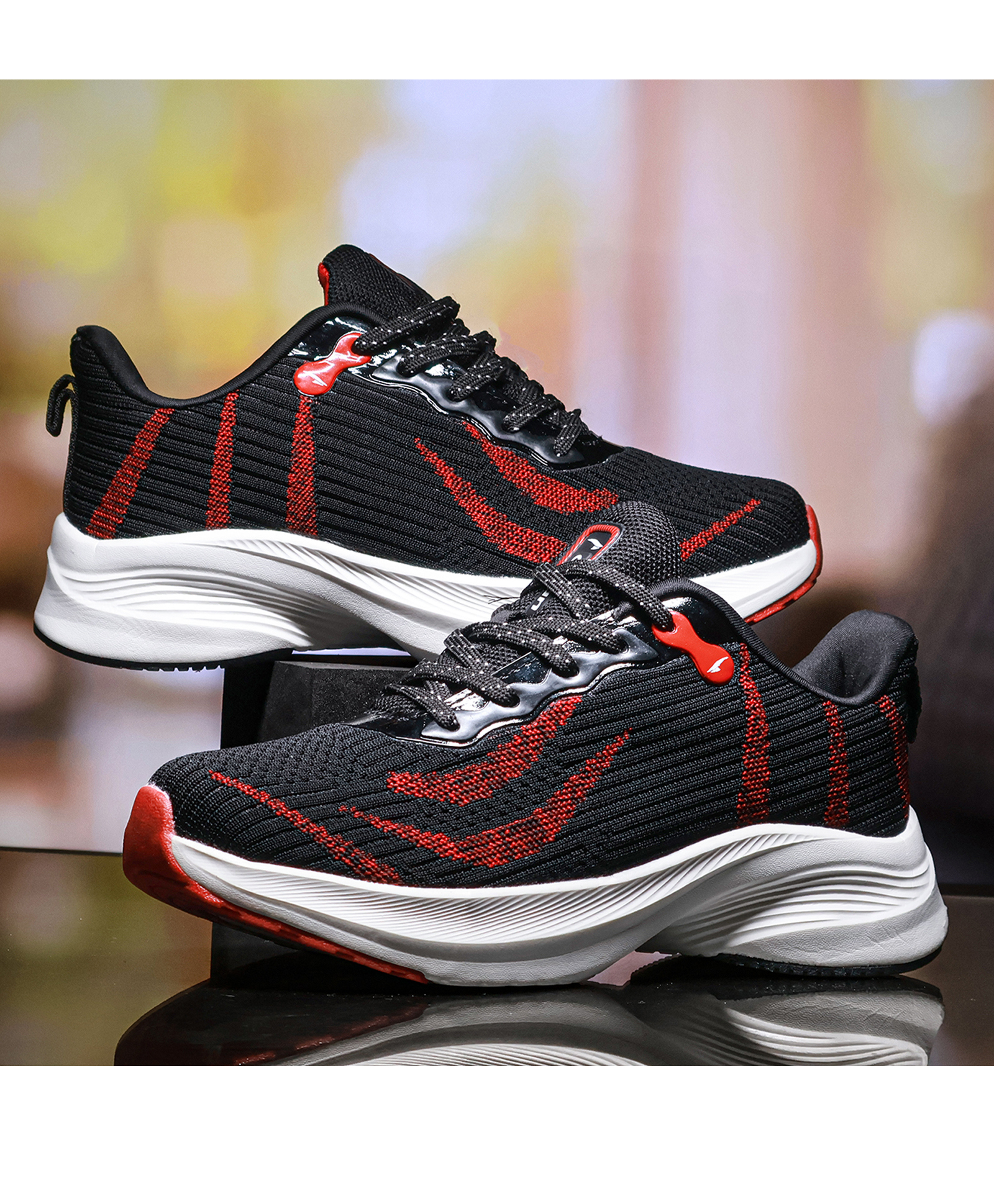 asian Abstract Designed Lace Up Shoes - Black & Red-picture-25