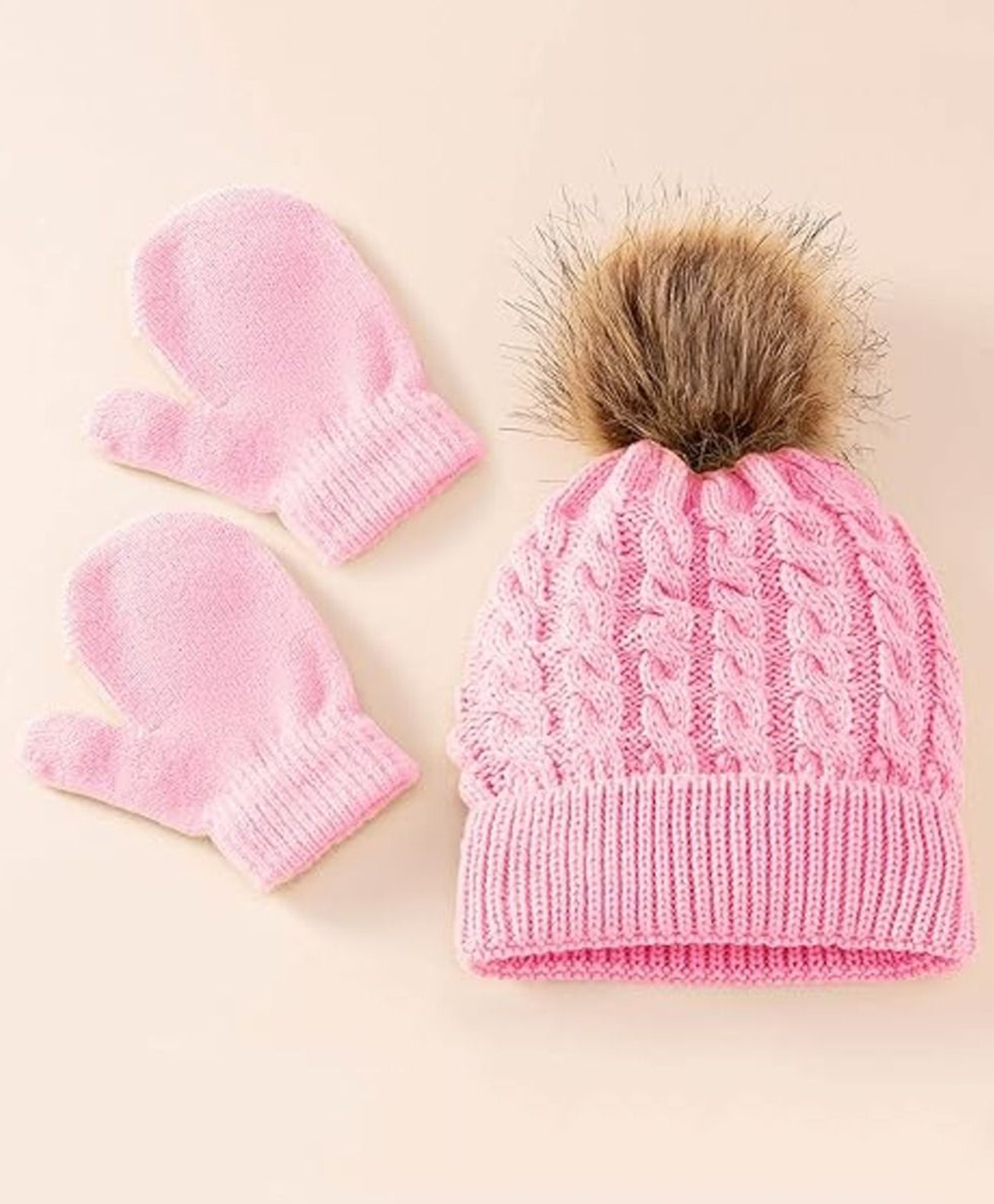 Priaansha Creation Woven Pom Pom Detailed Beanie With Gloves Set - Pink-image-46