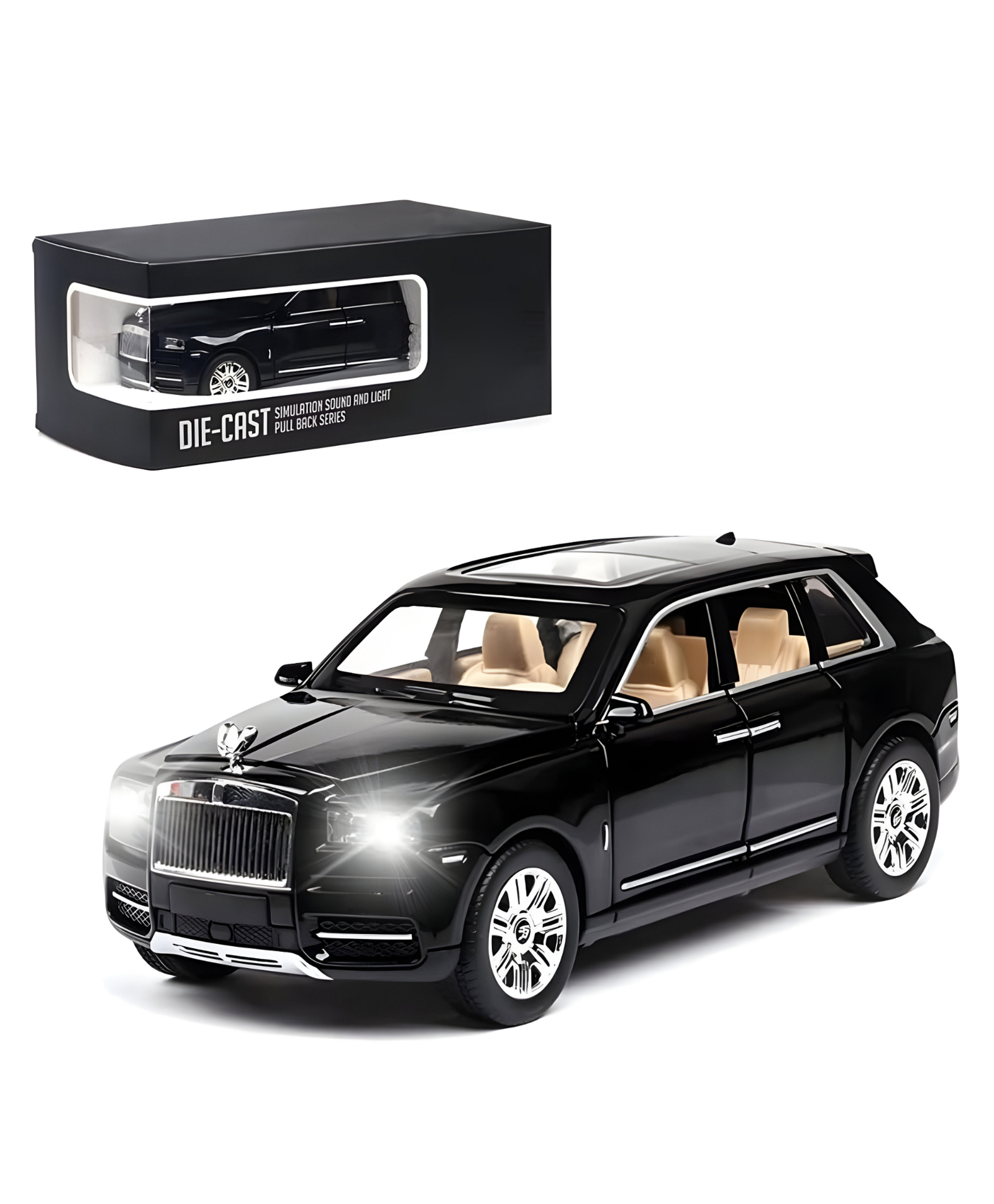 NEGOCIO Exquisite car Model 1/24 Rolls-Royce CULLINAN Model Car,Zinc Alloy Pull Back Toy car with Sound and Light for Kids- PACK OF 1- COLOR MAY VARY-image-40