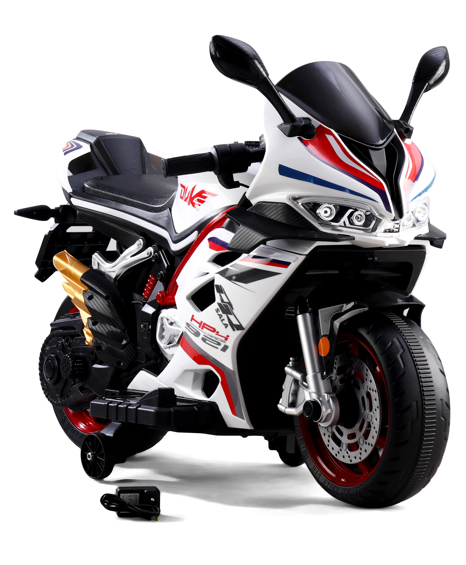 Duke Battery Operated Ride-on Bike for Kids with Hand Accelerator & Music - White| Rechargeable Battery| Training Wheels| LED Light| Easy to Operate| Foot Brake| Toy for 2+ yrs Boys and Girls| EV Bike-image-45