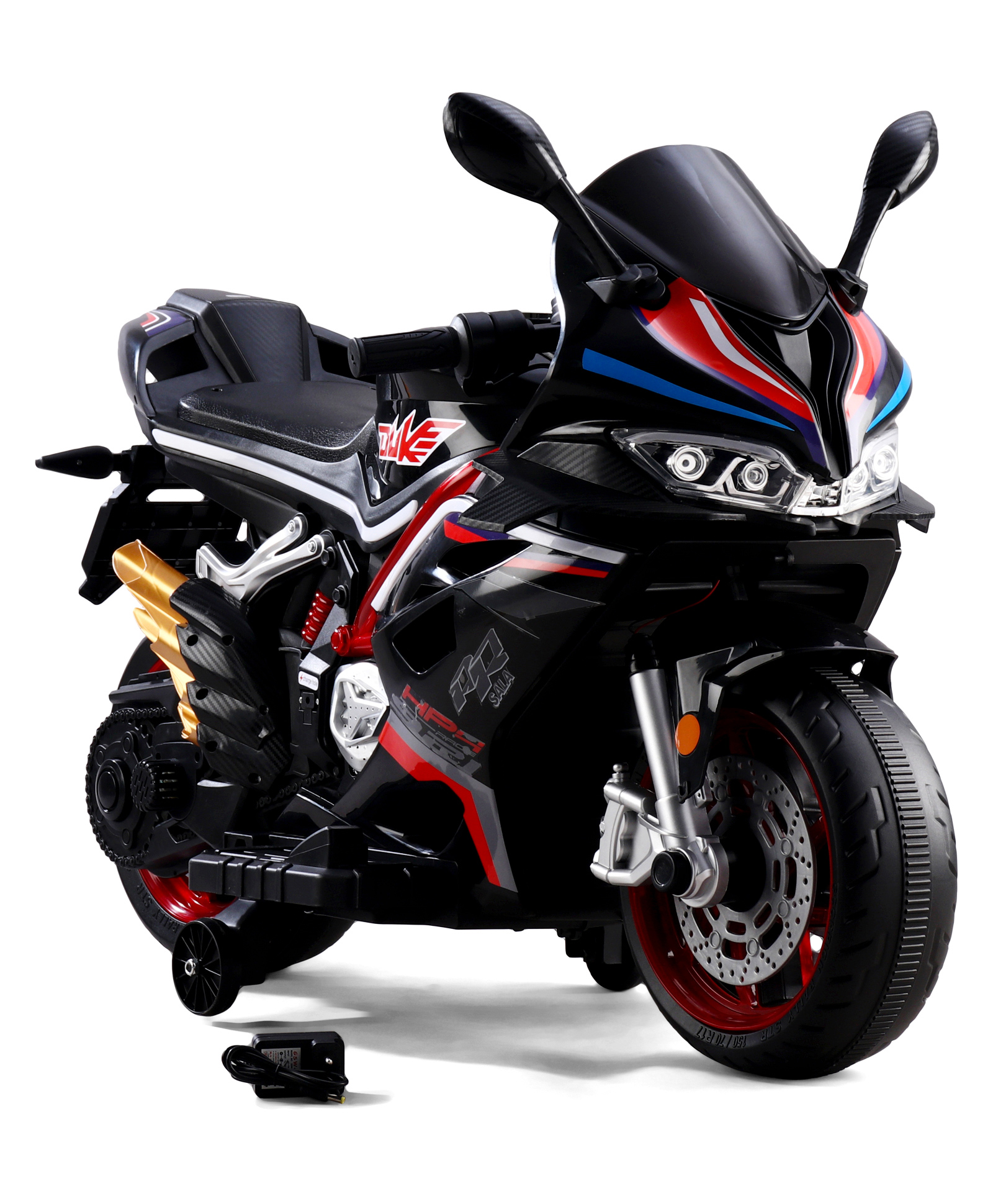 fab n funky Duke Battery Operated Ride-on Bike for Kids with Hand Accelerator & Music - Black| Rechargeable Battery| Training Wheels| LED Light| Easy to Operate| Foot Brake| Toy for 2+ yrs Boys and Girls| EV Bike-picture-18