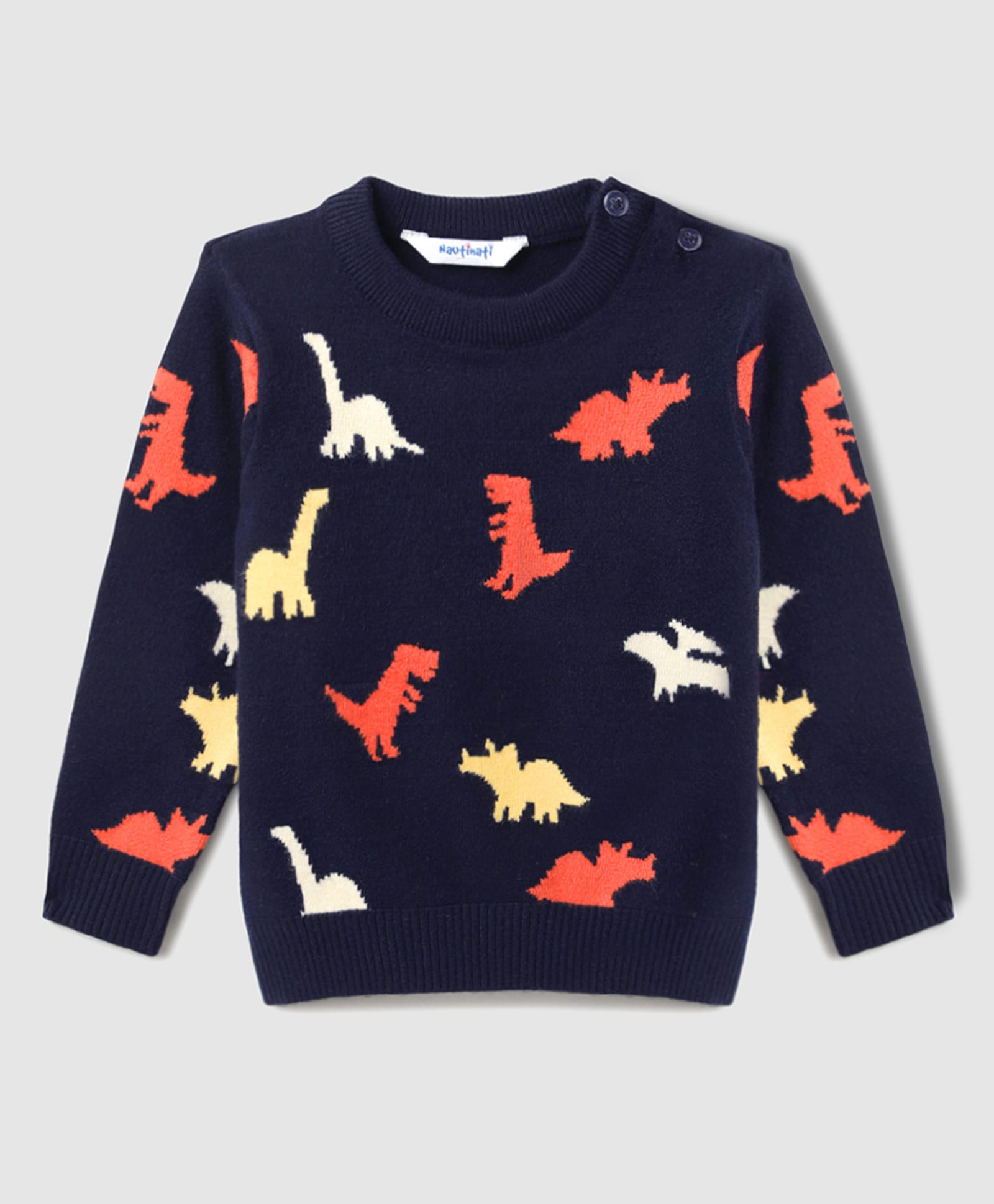 Nautinati Knit Full Sleeves Dinosaur Designed Sweater - Navy Blue-picture-11