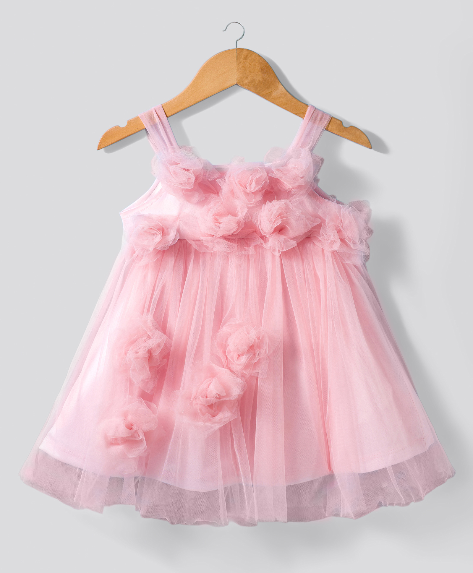 Bonfino Woven Sleeveless Mesh Party Dress With 3D Flowers - Pink-image-43