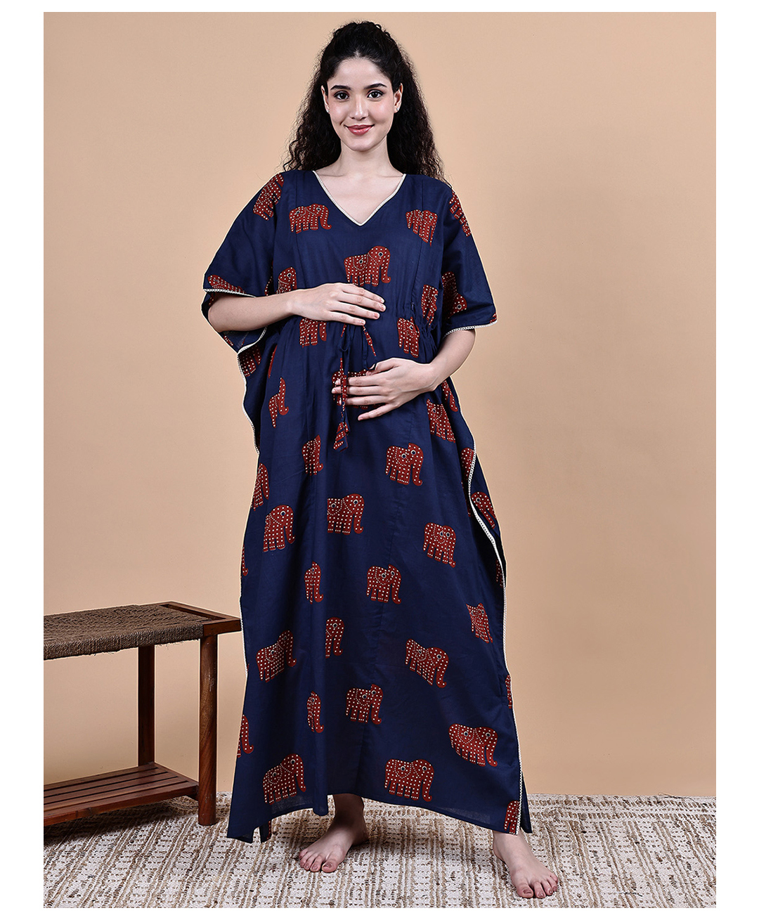 Secret Wish Cotton Woven Half Sleeves Elephant Printed Maternity Nighty - Navy Blue-picture-18