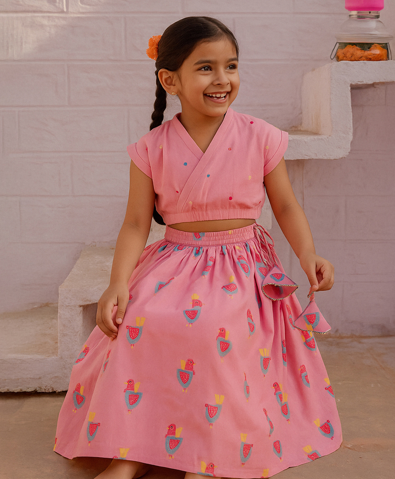 Somersault Cotton Woven Half Sleeves Gota Lace Embellished Lehenga Choli Set - Pink-picture-22