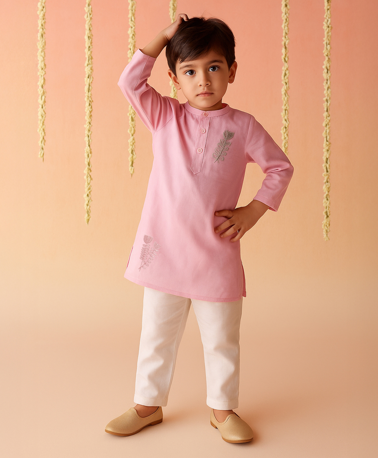 Somersault Cotton Woven Full Sleeves Floral Embroidered Kurta Pyjama Set - Pink-picture-12