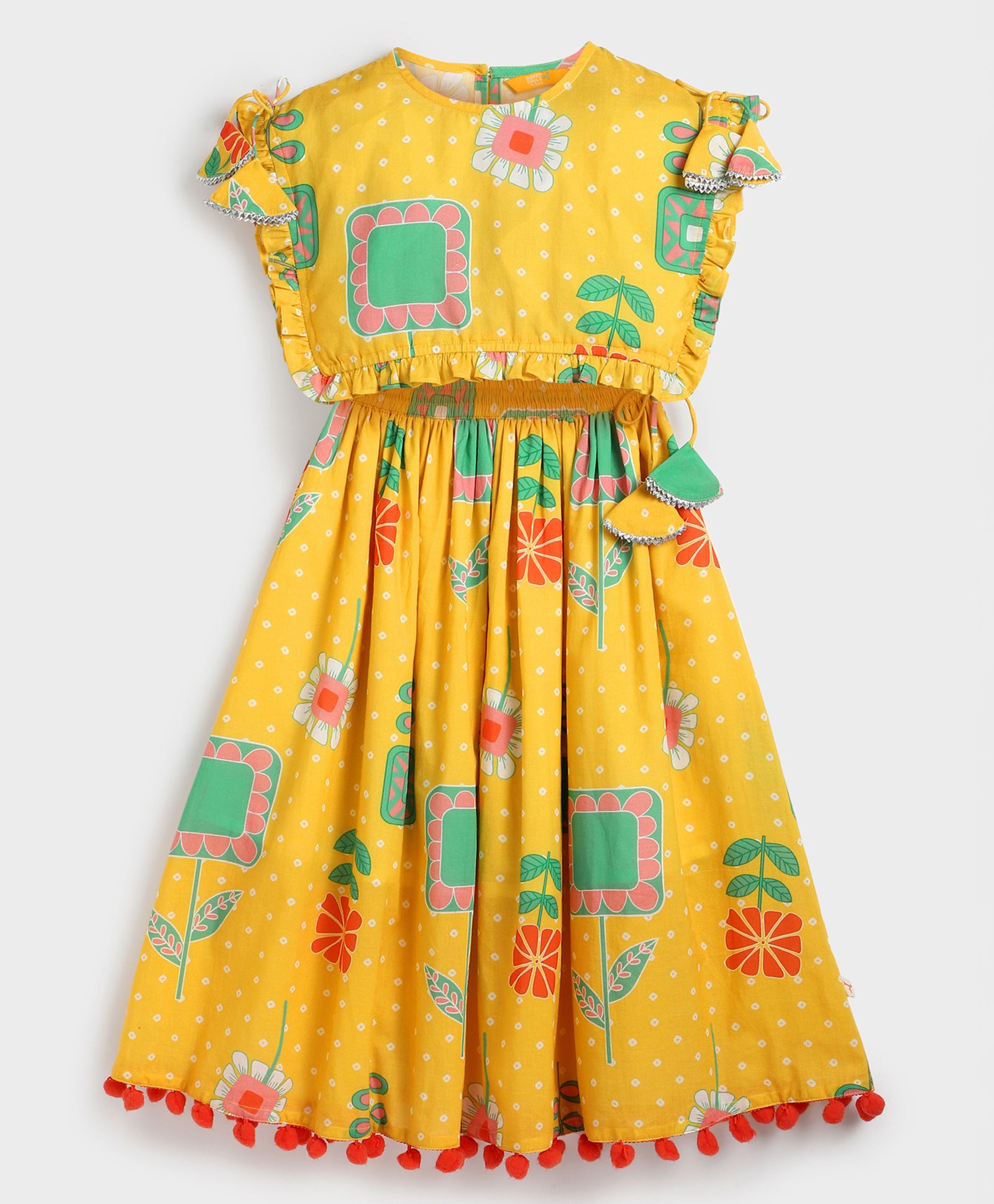 Somersault Cotton Woven Half Sleeves Floral Printed Tassels Detailed Lehenga Choli Set - Yellow-picture-27