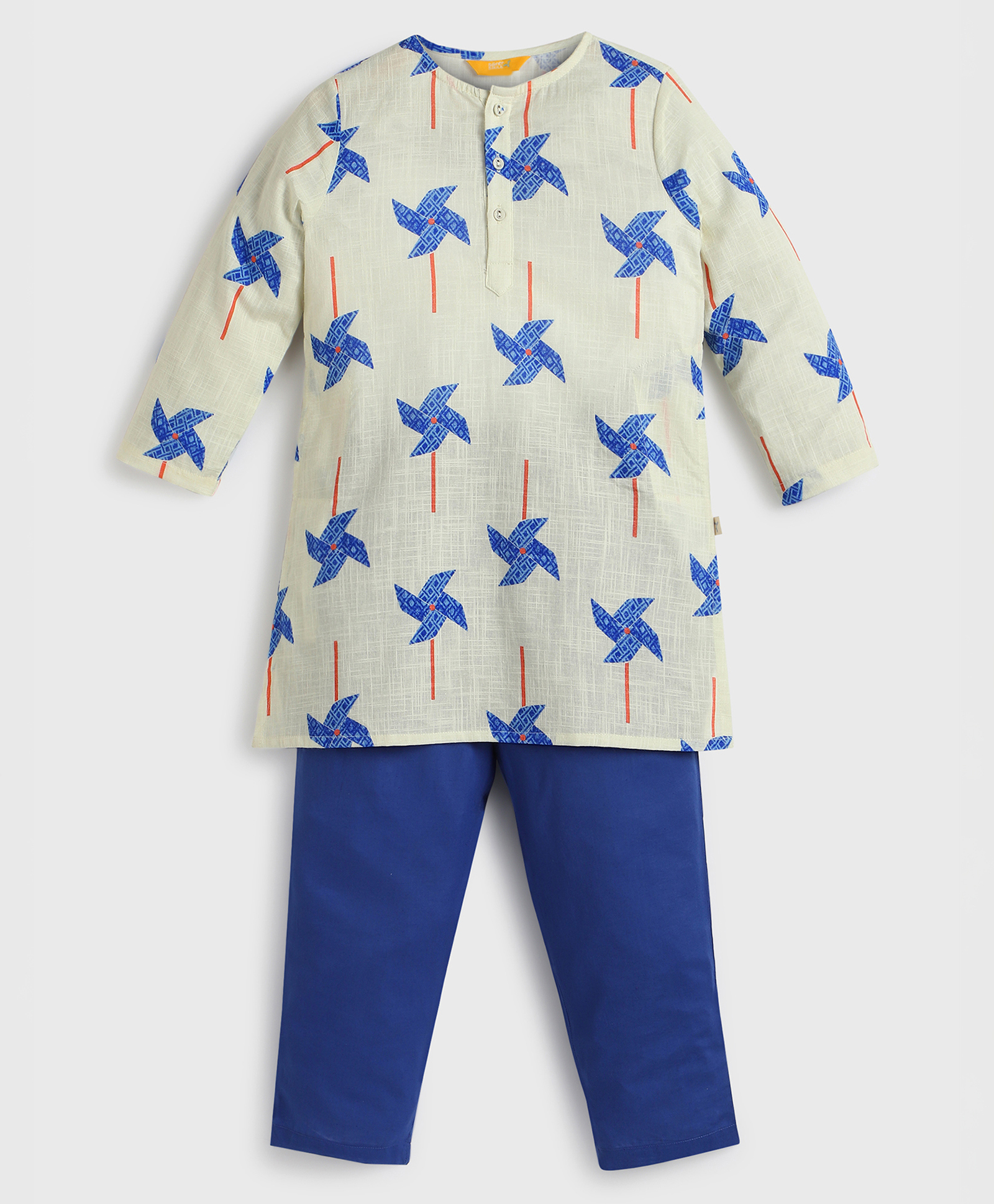 Somersault Cotton Woven Full Sleeves Windmills Printed Kurta Pyjama Set - Off White-picture-24