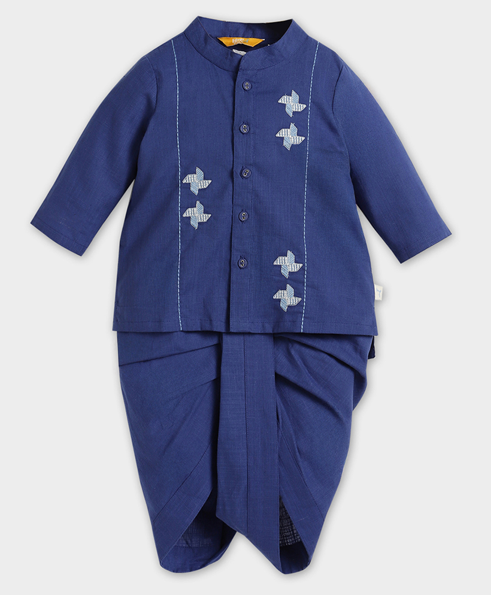Somersault Cotton Woven Full Sleeves Paper Windmill Embroidered Dhoti Kurta Set - Blue-picture-26