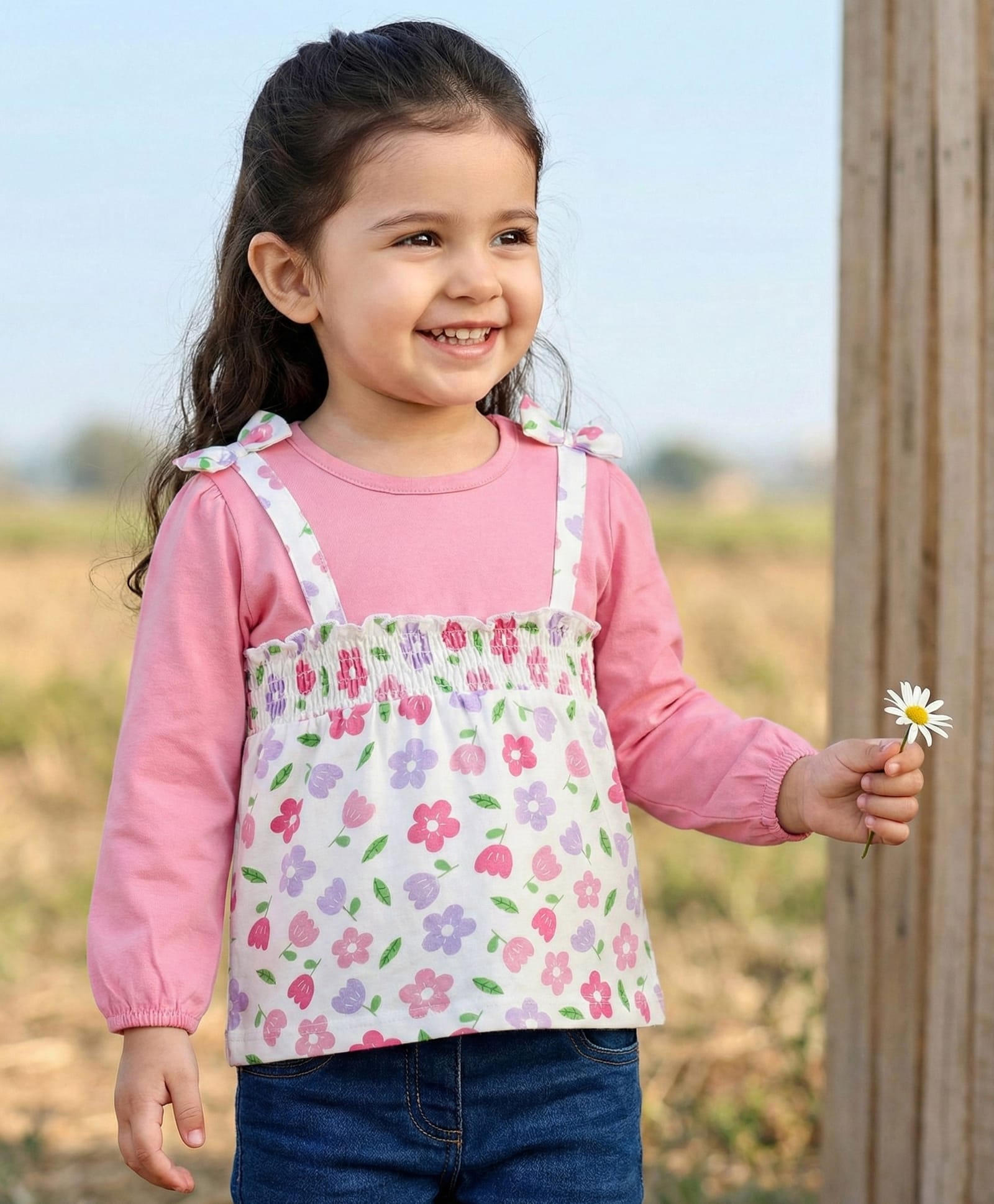 Babyhug 100% Cotton Single Jersey Knit Full Sleeves Top With Floral Print - Pink & White-image-45