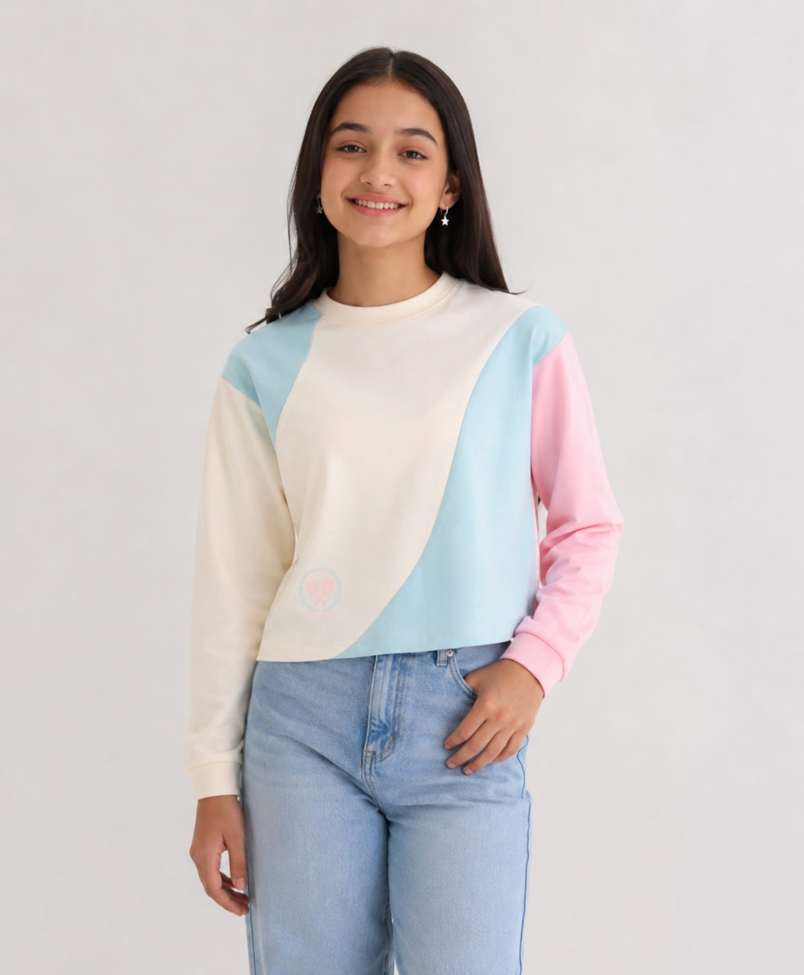 My Milestones 100% Cotton Knit Full Sleeves Colour Blocked Winter Top - Vanilla Ice & Mint Green-image-7