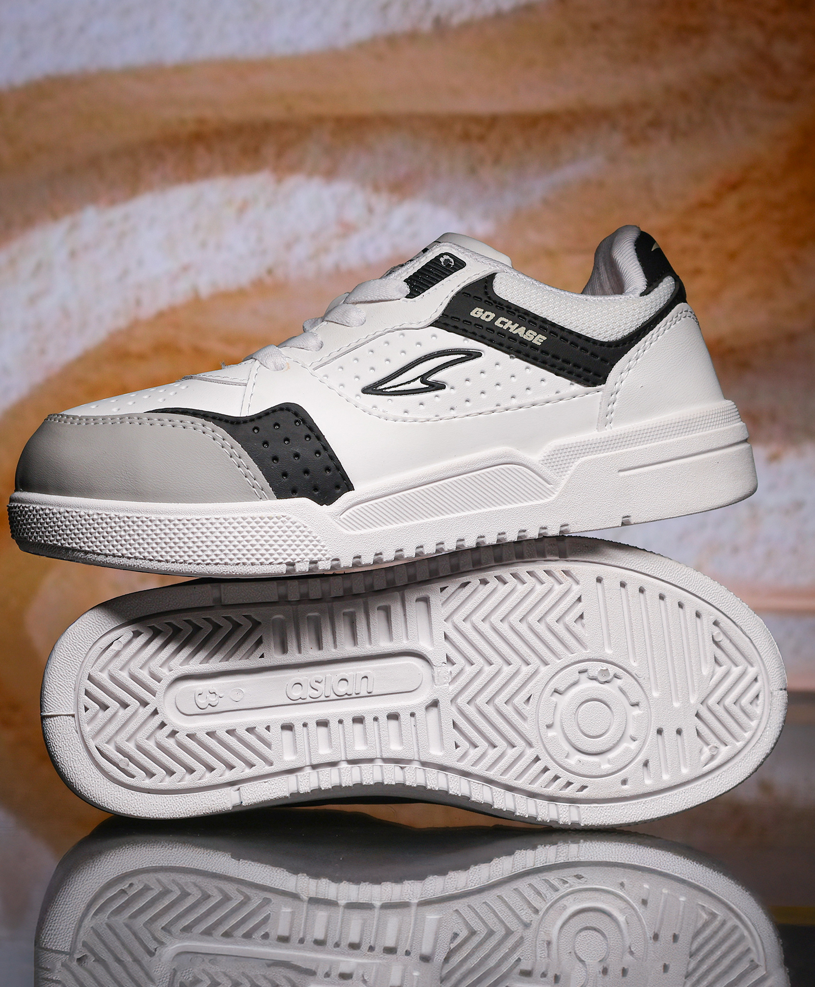 asian Colour Blocked Mesh Detailed Lace Up Sneakers - White Black & Grey-picture-42
