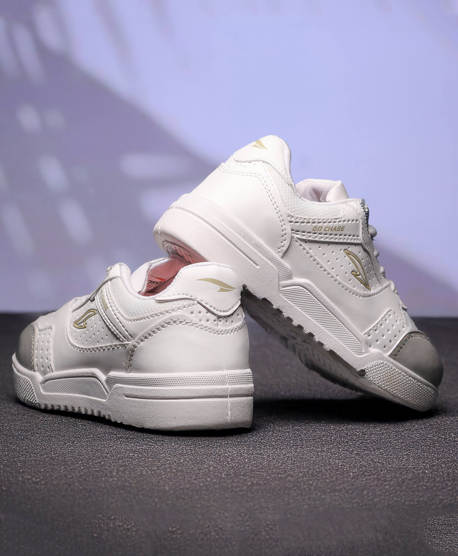 asian Go Chase Text Designed Mesh Detailed Lace Up Sneakers - White & Grey-image-48