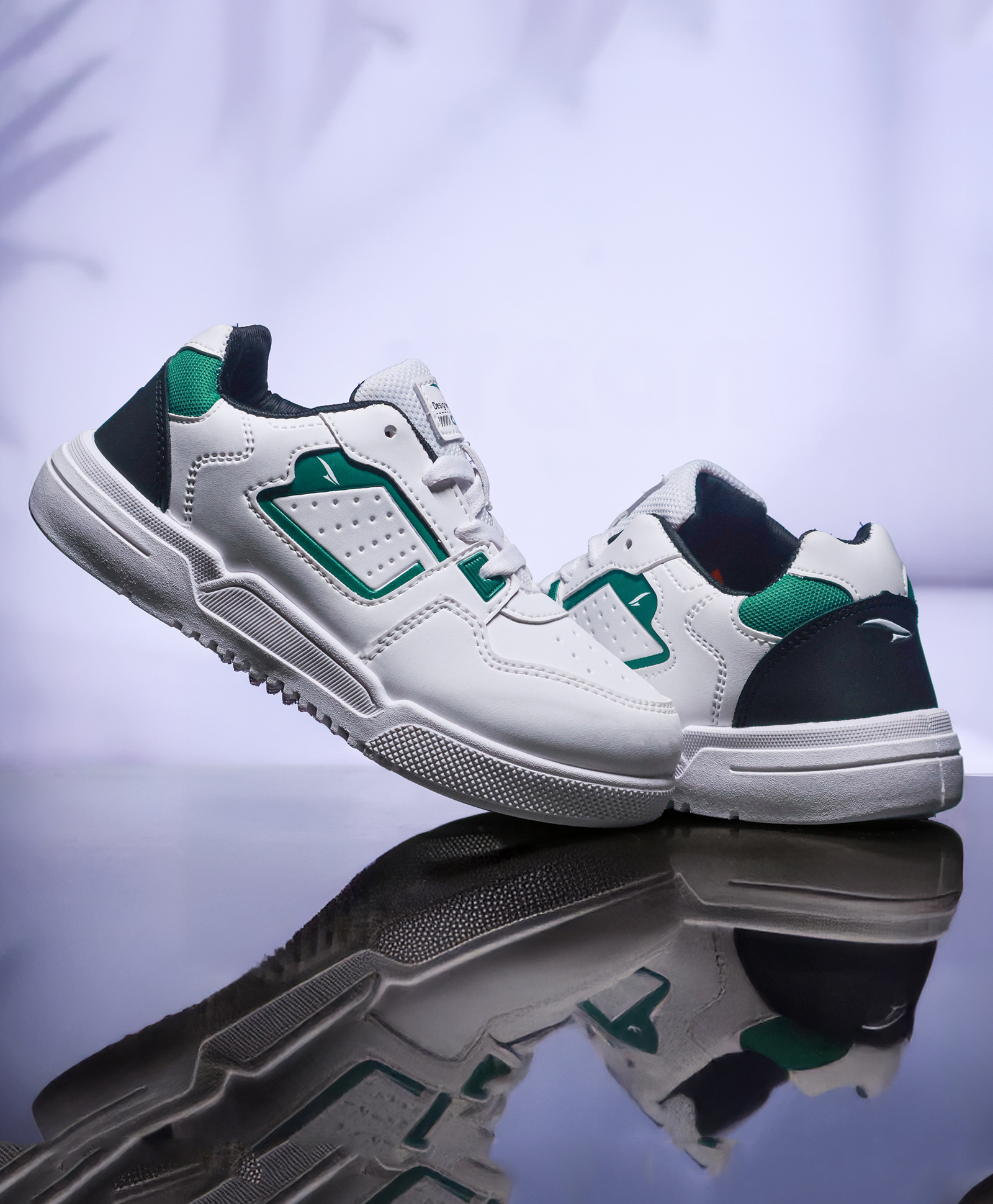 asian Colour Blocked Mesh Detailed Lace Up Sneakers - White & Green-image-31