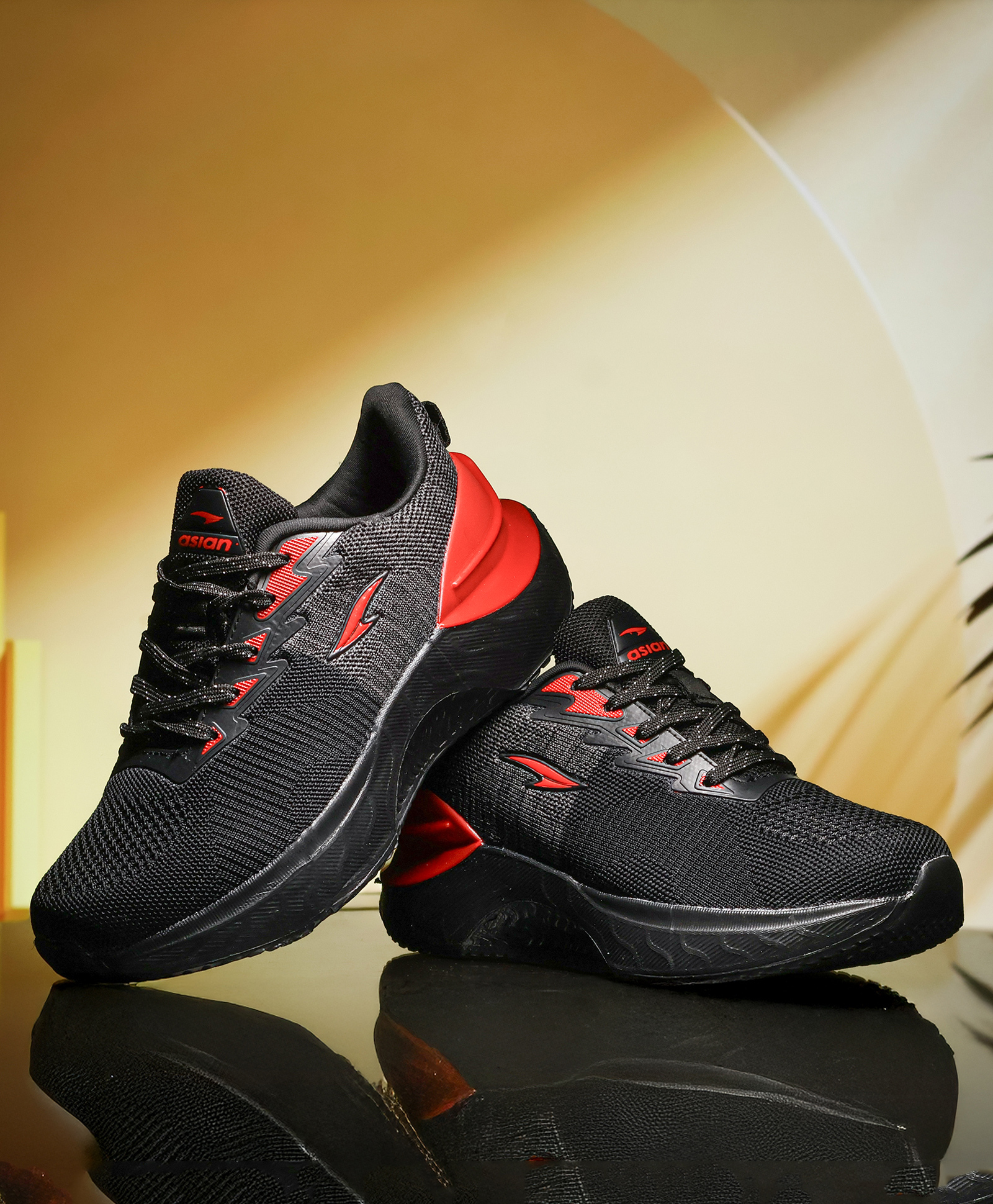 asian Colour Blocked Mesh Detailed Lace Up Sneakers - Black Red-picture-13