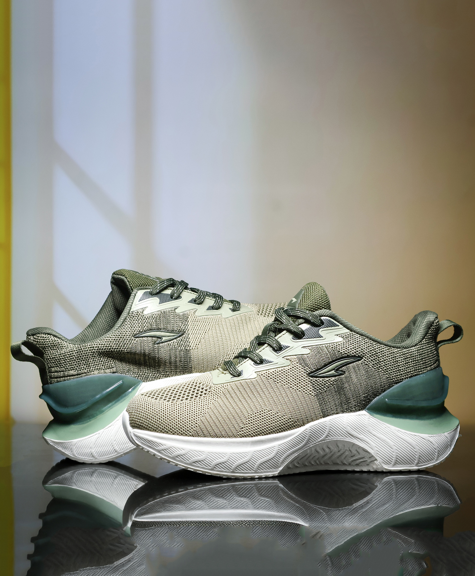 asian Colour Blocked Mesh Detailed Lace Up Sneakers - Olive Green-picture-19