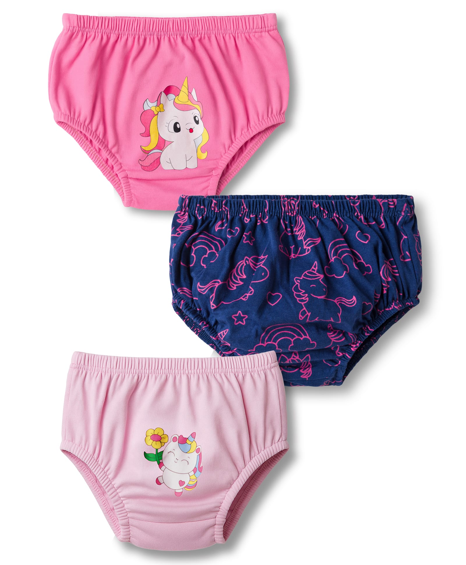 Doodle Poodle 100% Cotton Knit Panties With Unicorn Print Pack of 3 - Navy Blue & Pink-image-42