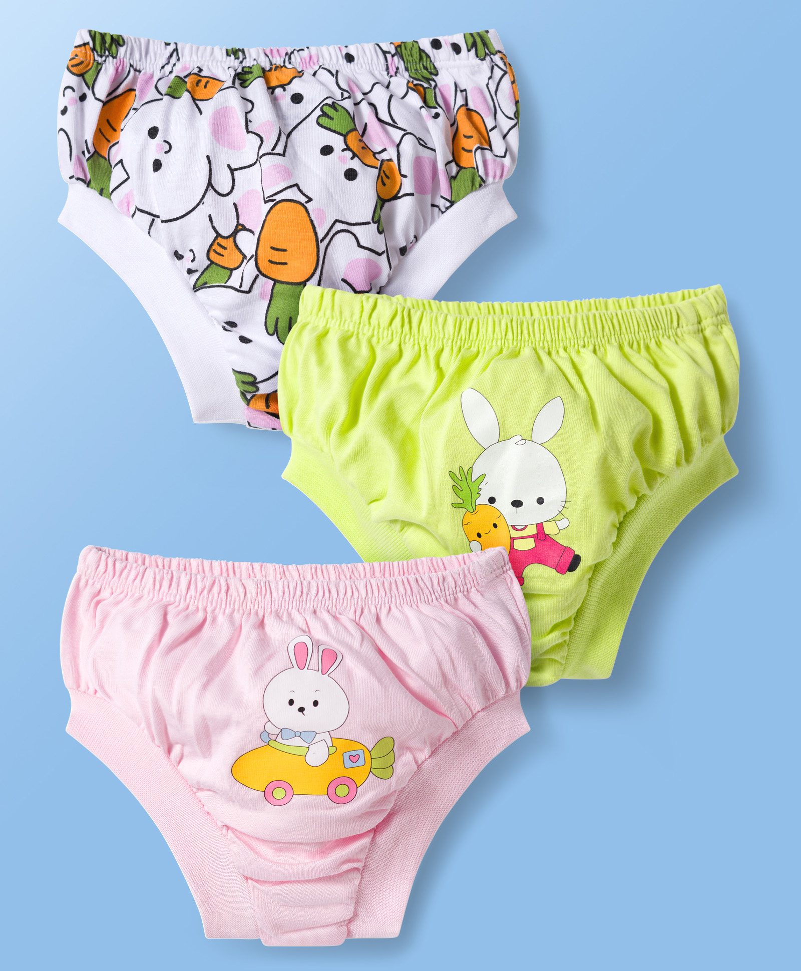 Doodle Poodle 100% Cotton Knit Printed Panties With Bunny Print Pack of 3 - White Lime Green & Pink-image-17