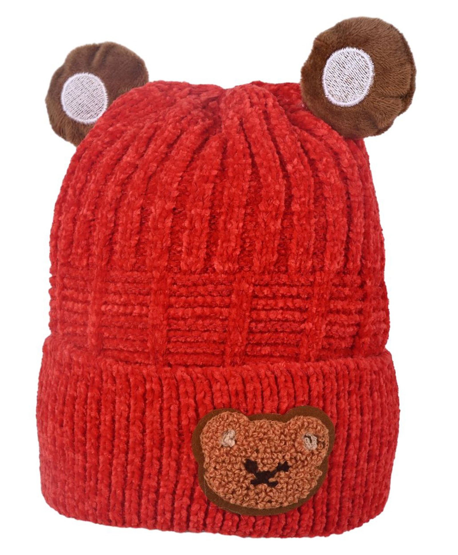 Kid-O-World Knit Teddy Bear Patch Detailed Cap - Red - Diameter - 48 Cm-image-10