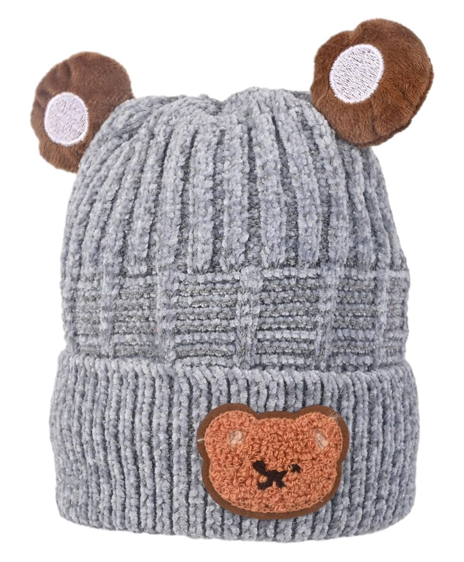 Kid-O-World Knit Teddy Bear Patch Detailed Cap - Grey - Diameter - 48 Cm-image-38