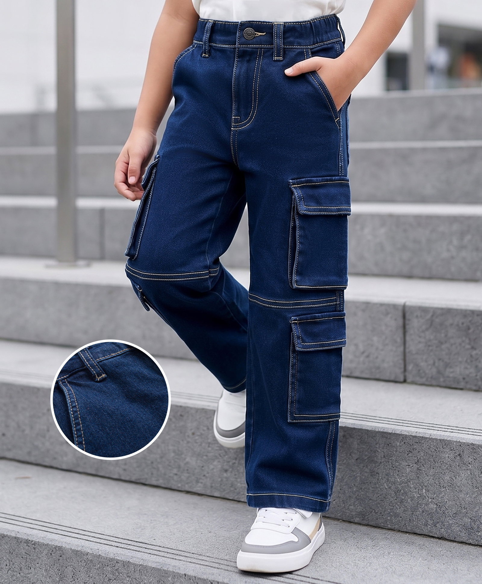 kookie kids india Kookie Kids Denim Full Length Washed Jeans - Blue-picture-13