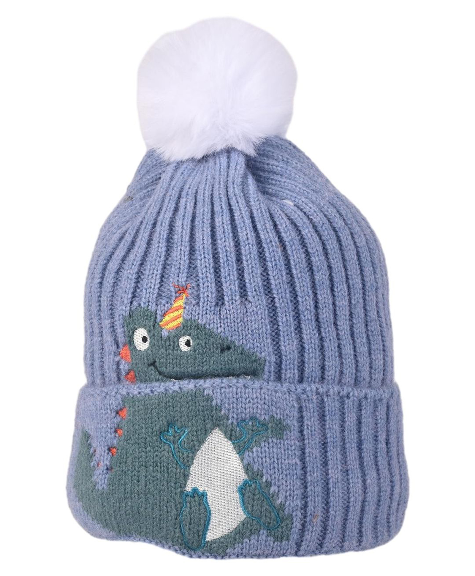 Kid-O-World Knit Dinosaur Designed Pom Pom Embellished Cap - Blue - Circumference 50 Cm-image-39