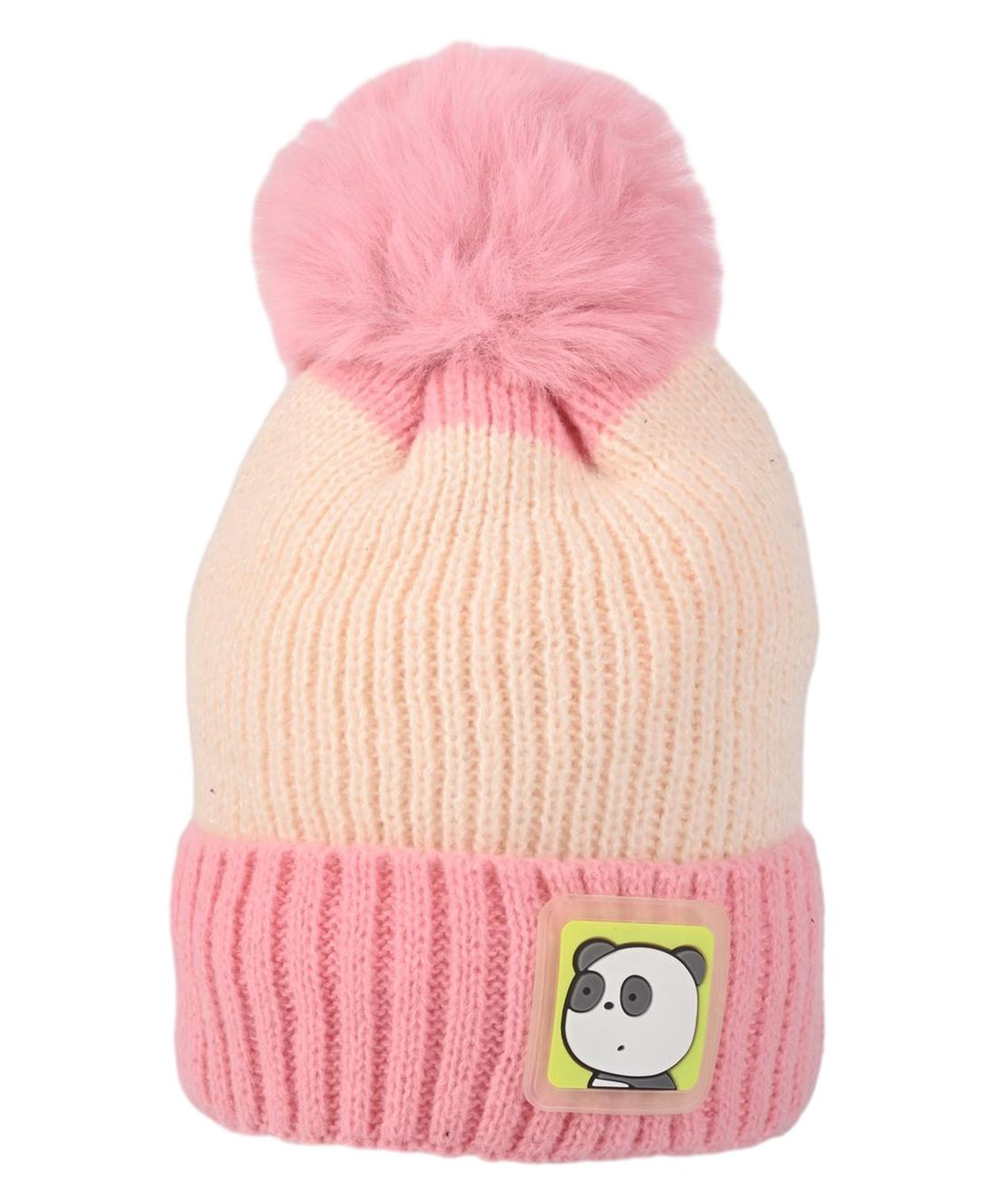 Kid-O-World Acro Wool Panda Patch Detailed Colour Blocked Pom Pom Cap - Light Pink - Circumference - 48 cms-picture-10
