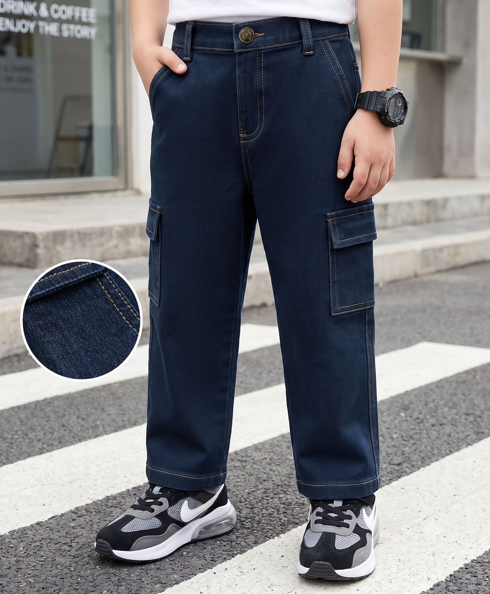 kookie kids india Kookie Kids Denim Woven Full Length Washed Jeans - Navy Blue-picture-24