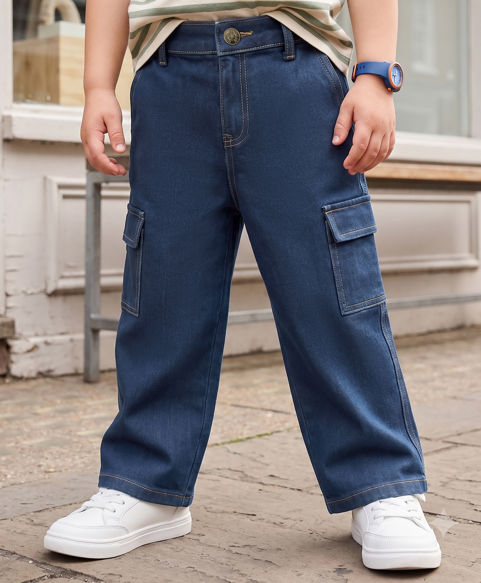 kookie kids india Kookie Kids Denim Woven Full Length Solid Washed Jeans - Navy Blue-picture-25