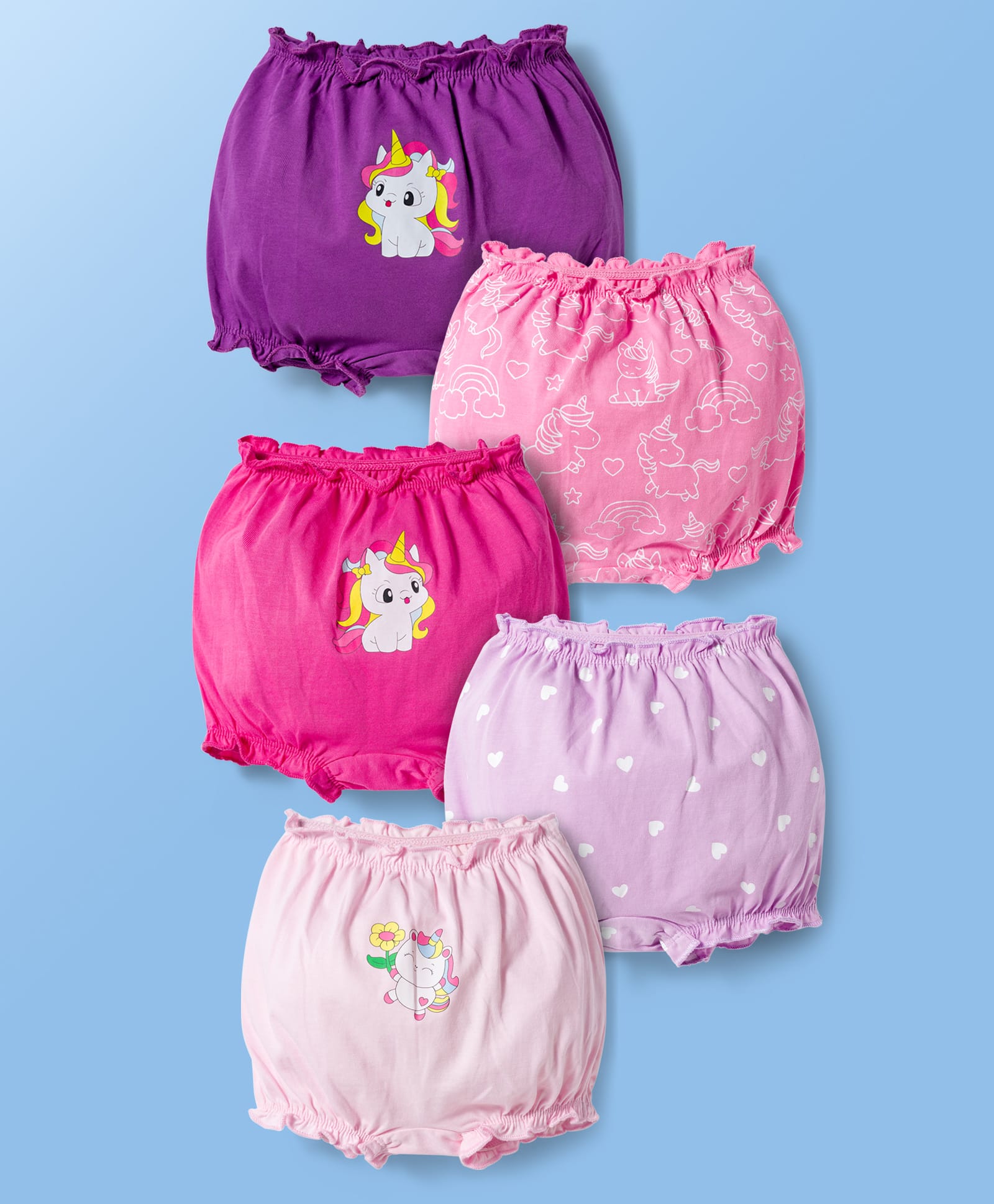 Doodle Poodle 100% Cotton Single Jersey Knit Bloomers With Unicorn Print Pack Of 5 - Multicolour-image-47