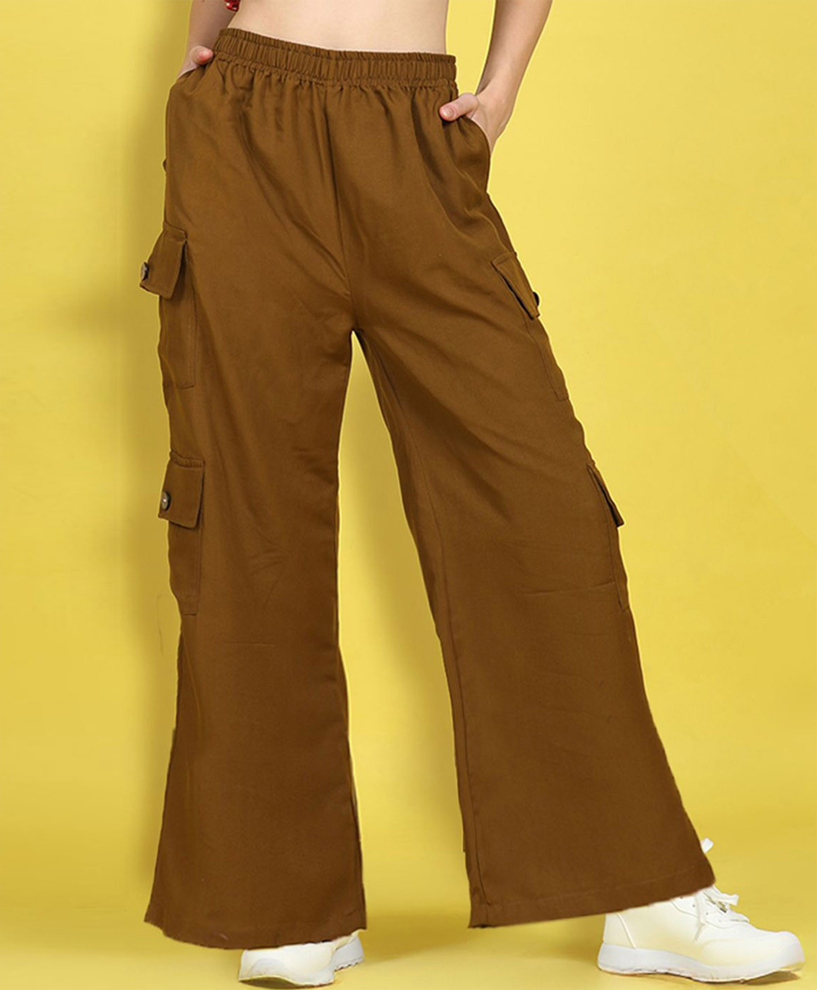 Cutiekins Woven Solid Wide Legged Cargo Pants - Camel Brown-picture-30