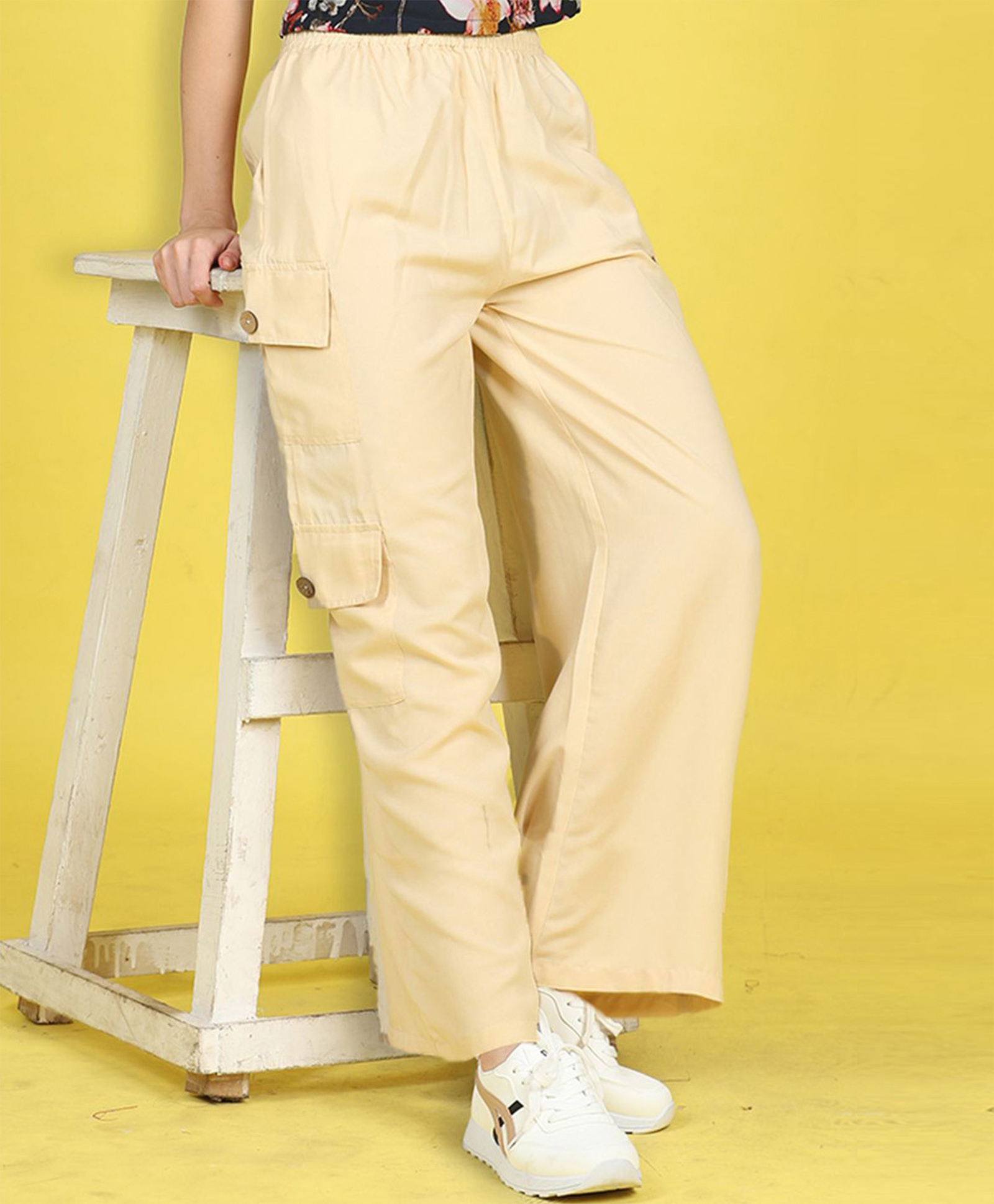 Cutiekins Woven Solid Wide Legged Cargo Pants - Beige-picture-29