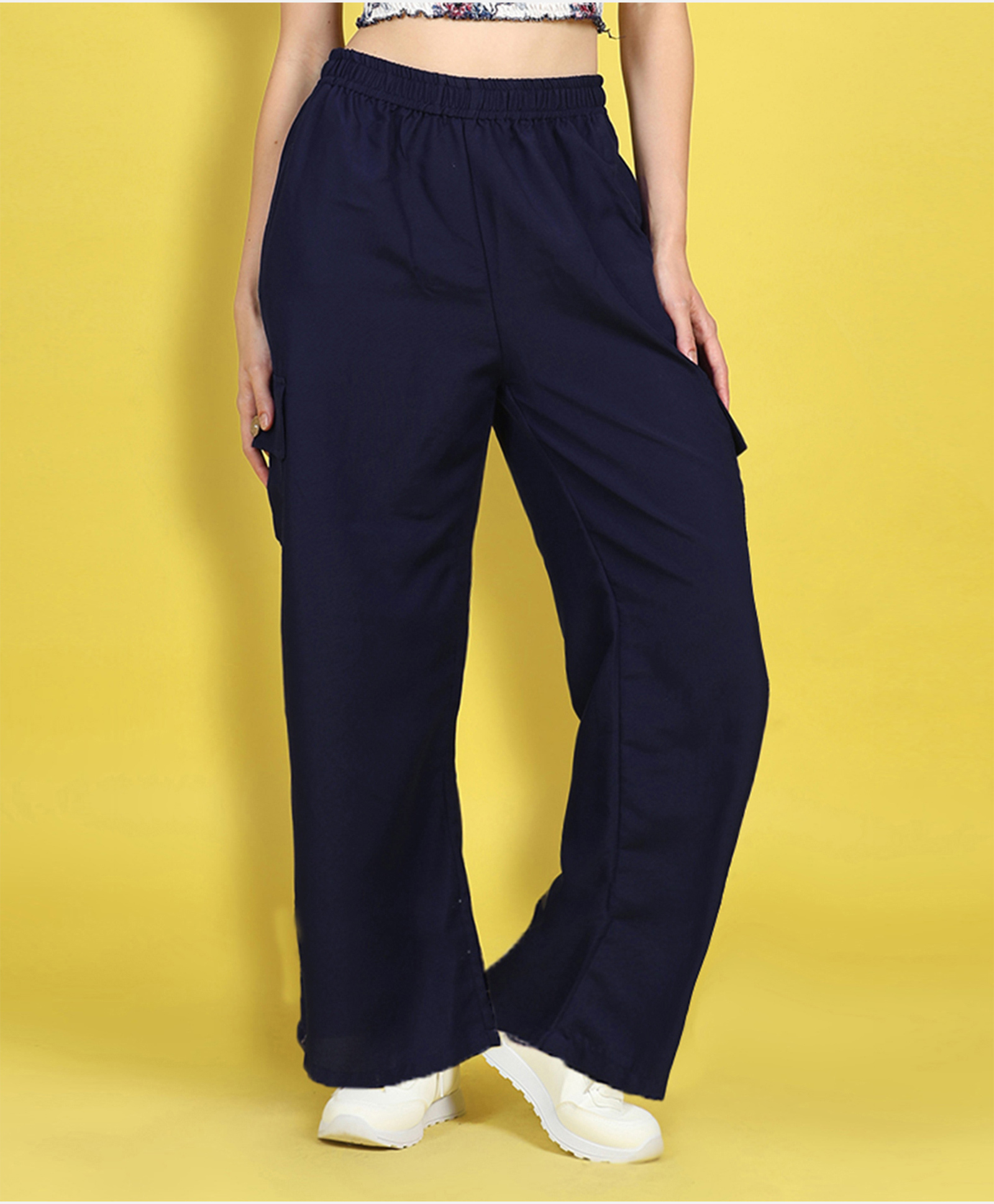 Cutiekins Woven Solid Wide Legged Cargo Pants - Navy Blue