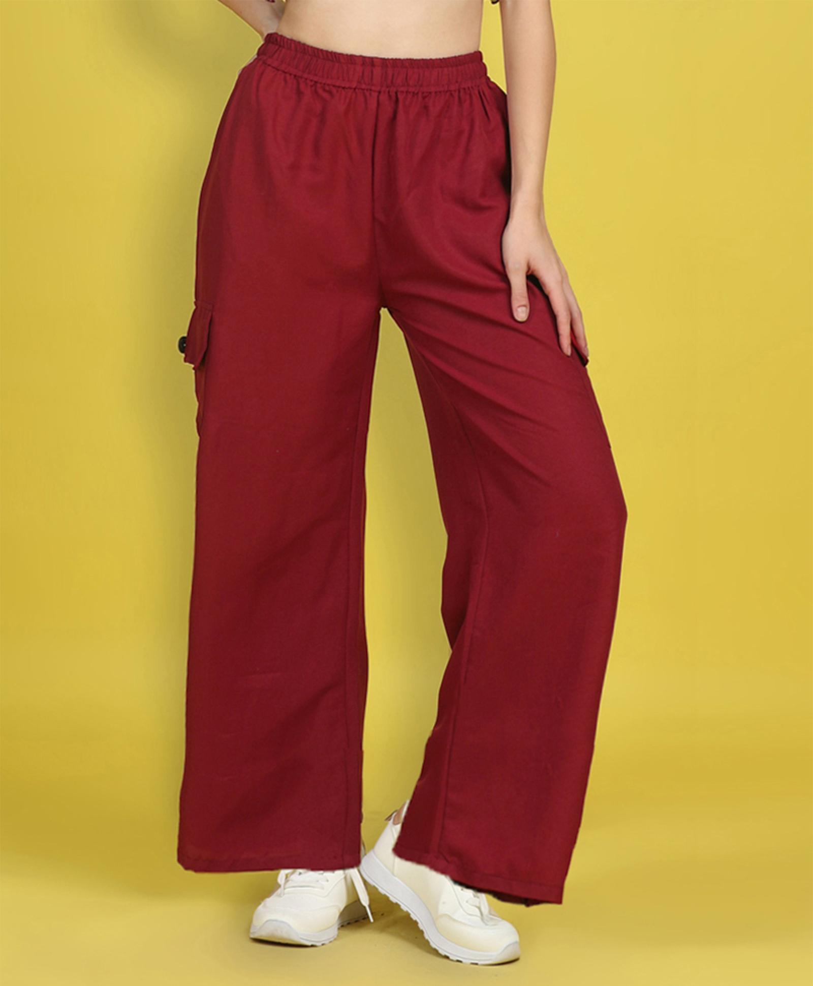 Cutiekins Woven Solid Wide Legged Cargo Pants - Maroon-image-18
