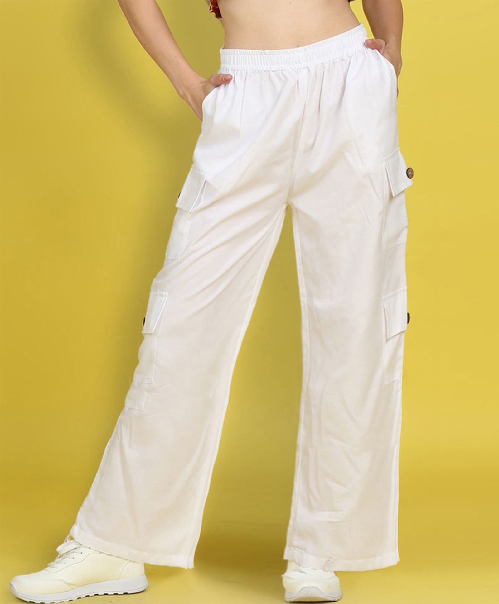 Cutiekins Woven Solid Wide Legged Cargo Pants - Off White-picture-22