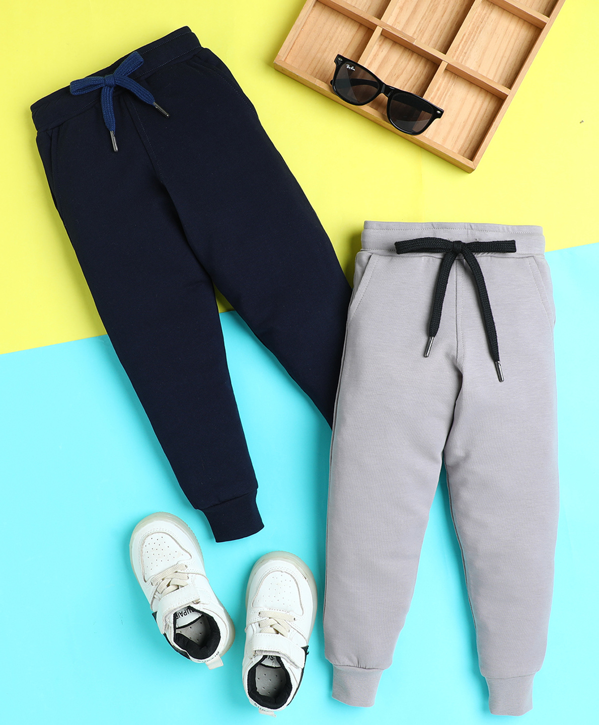 Knitting Doodles Terry Knit Pack Of 2 Solid Track Pants - Navy Blue & Grey-picture-24