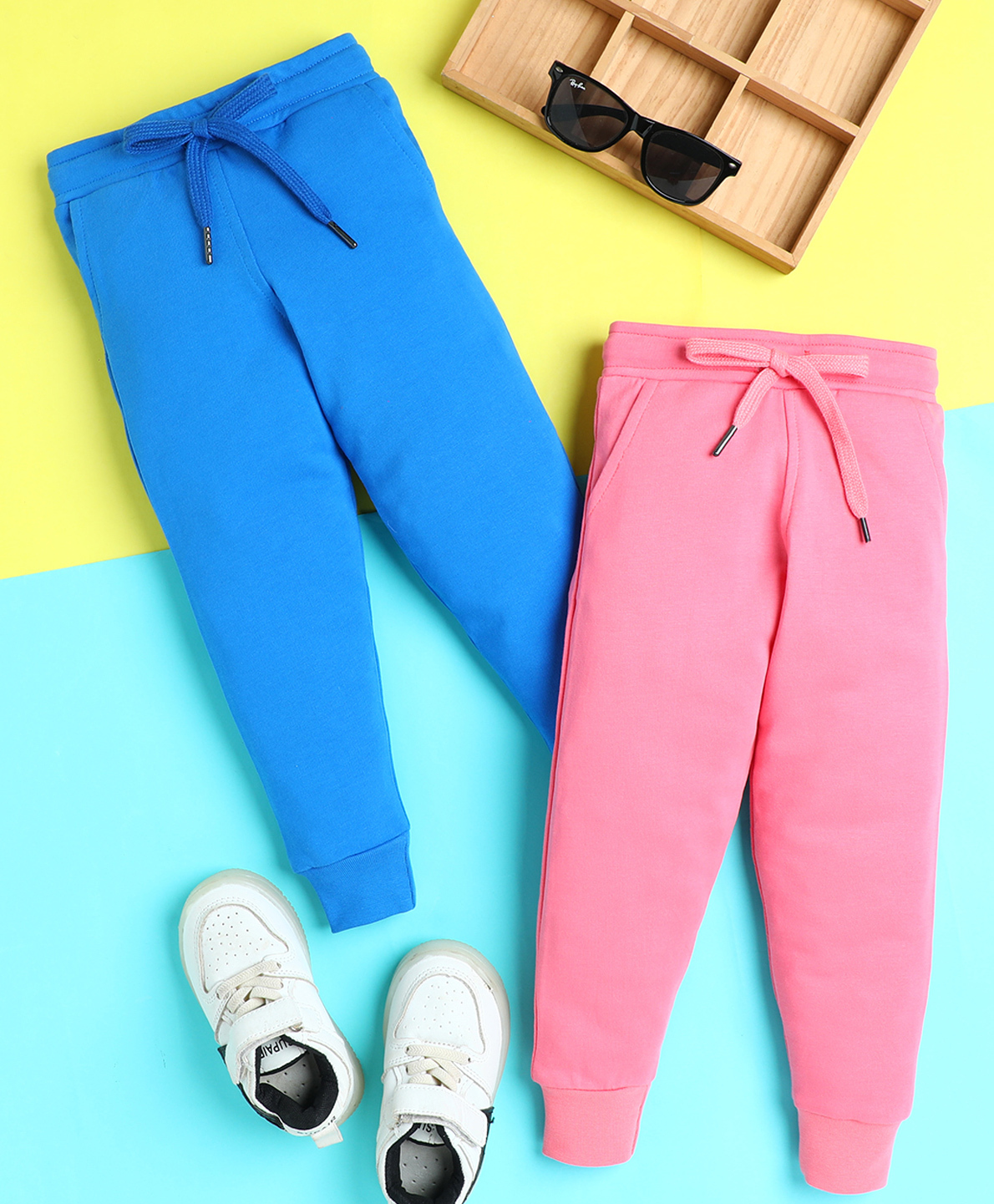 Knitting Doodles Terry Knit Pack Of 2 Solid Track Pants - Blue & Pink-picture-45