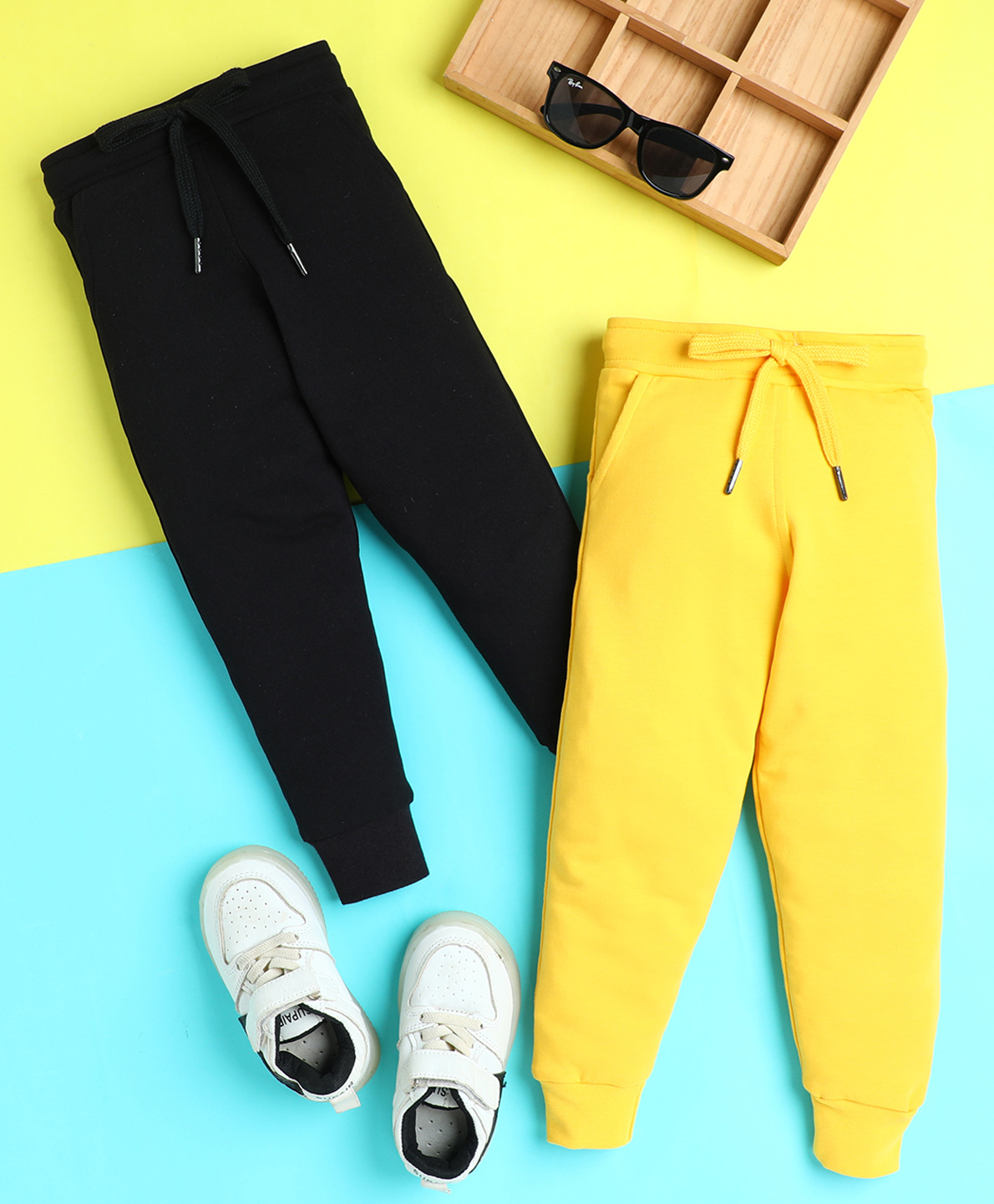 Knitting Doodles Terry Knit Pack Of 2 Solid Track Pants - Black & Yellow-picture-30