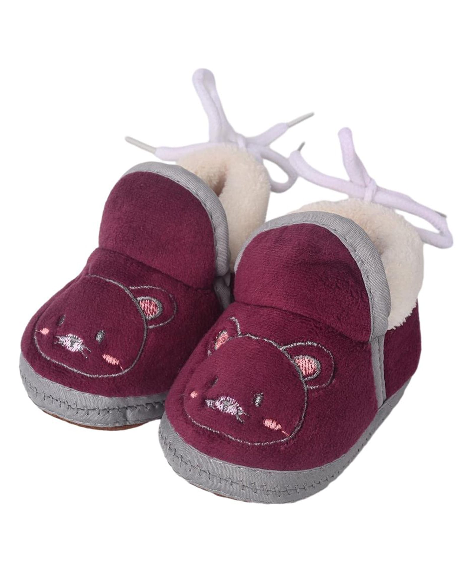 Kid-O-World Bear Face Designed Slip On Winter Booties - Maroon-picture-17