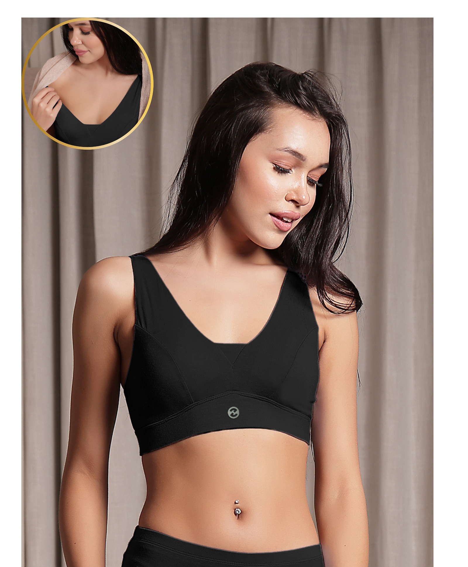 Zelena 95% Modal 5% Lycra Knit Solid Padded Maternity Bra With Front Open Nursing Access - Black-picture-16