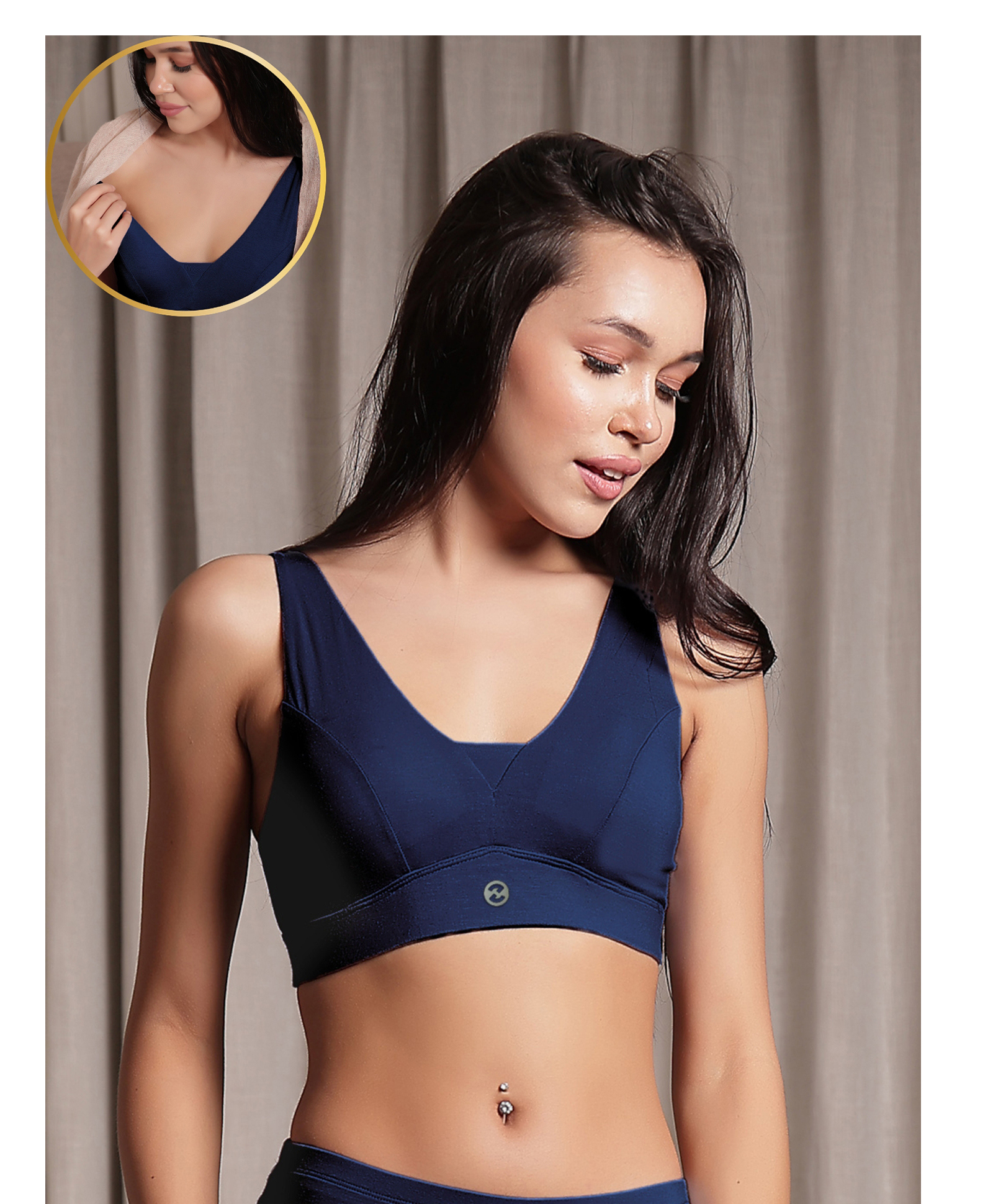 Zelena 95% Modal 5% Lycra Knit Solid Padded Maternity Bra With Front Open Nursing Access - Navy Blue-picture-15