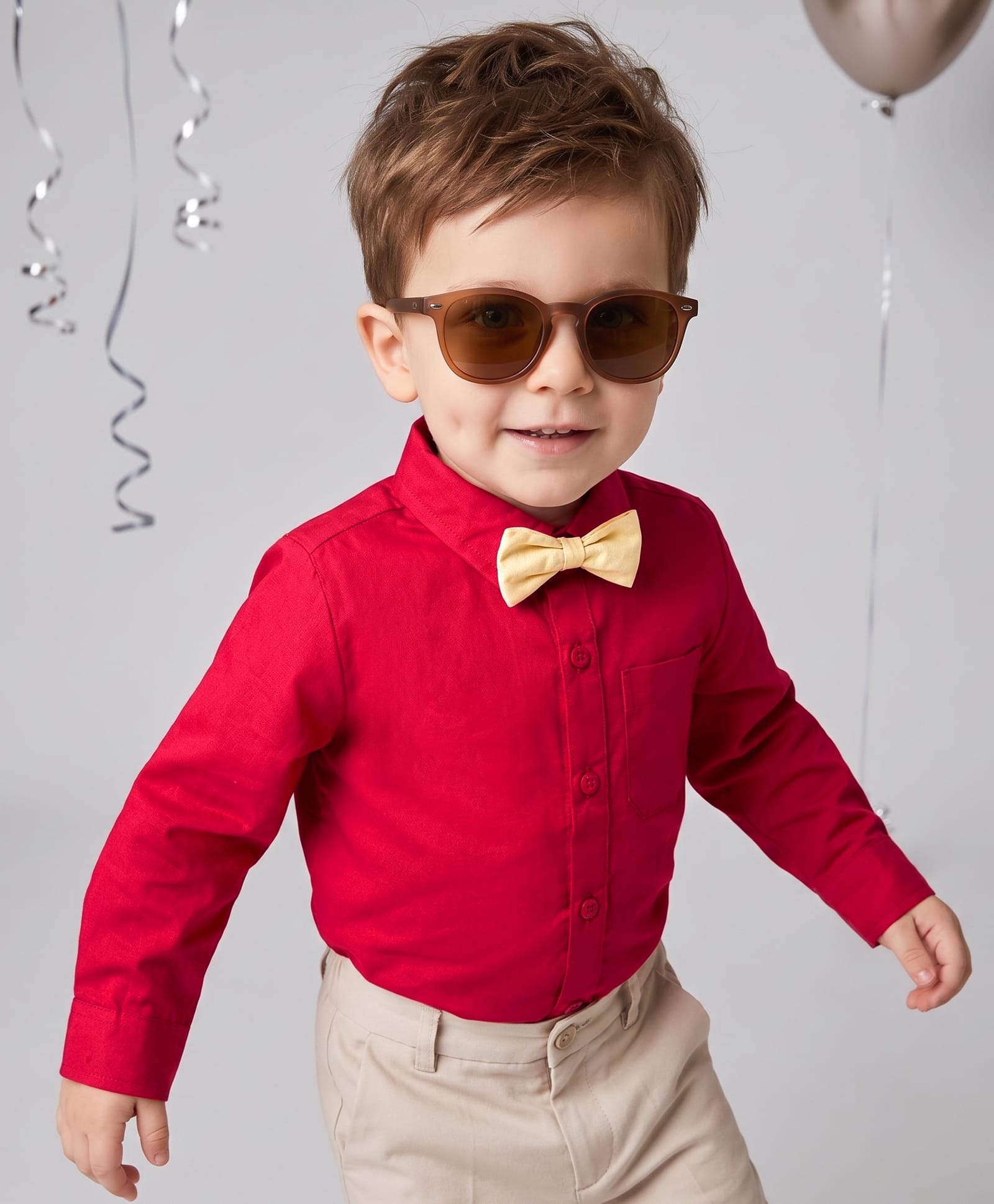 Babyoye 100% Cotton Full Sleeves Solid Party Shirt With Bow - Red-image-13