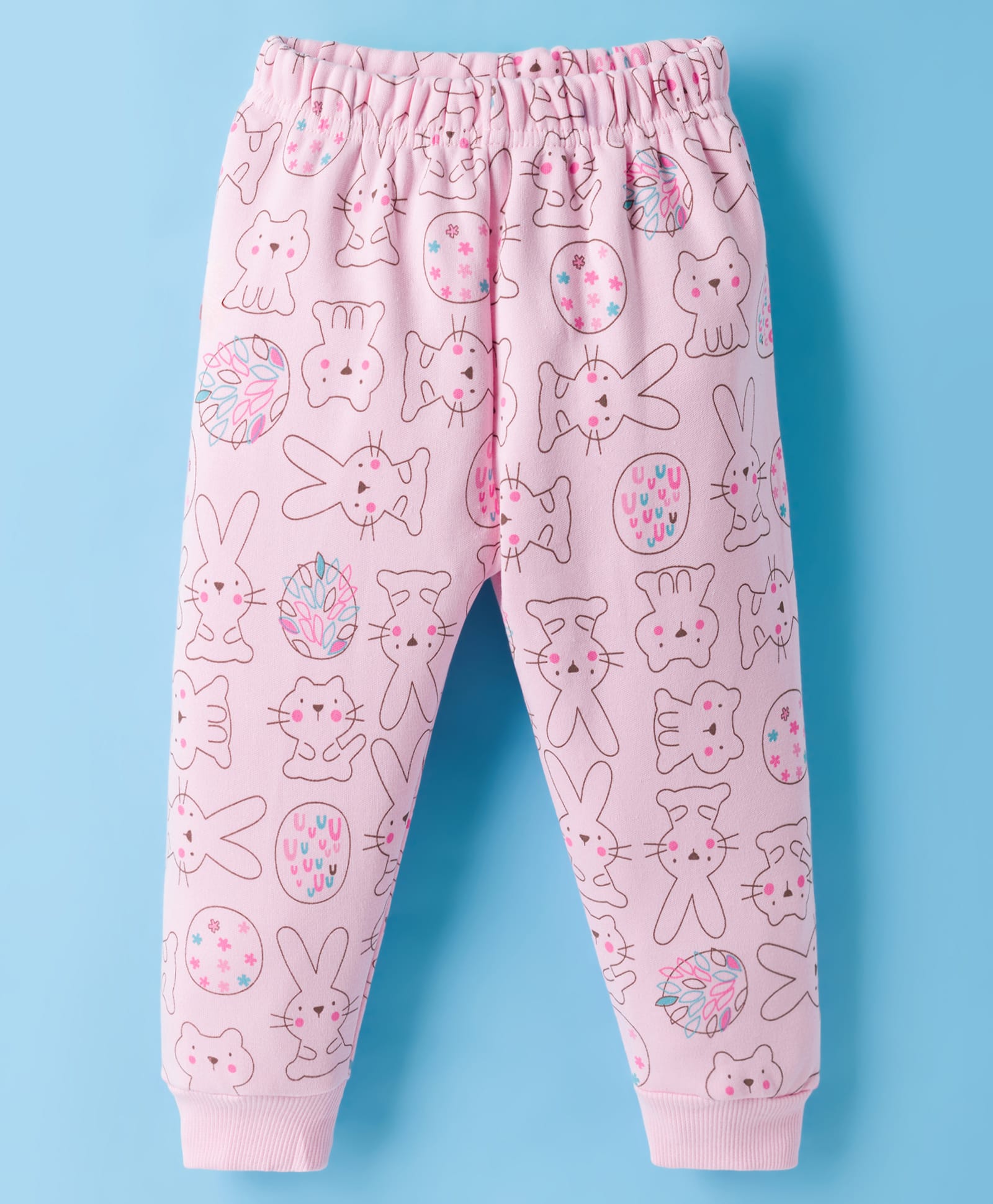 Pink Rabbit Knit Full Length Fleece Pant with Animal Print - Pink-image-44