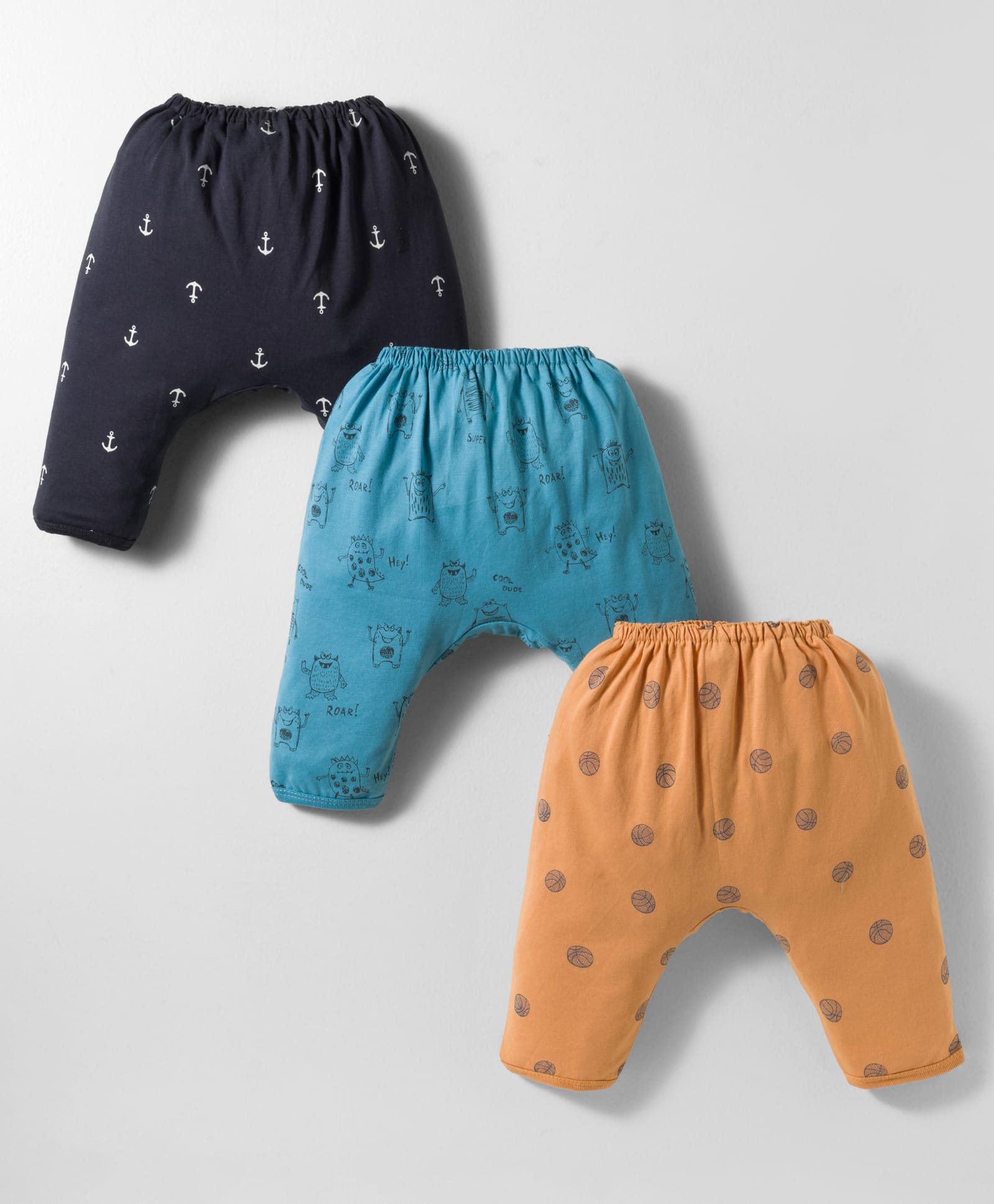 Pink Rabbit Single Jersey Knit Full Length Lounge Pants With Animal Print Pack Of 3 - Light Blue Navy Blue & Mustard-image-40