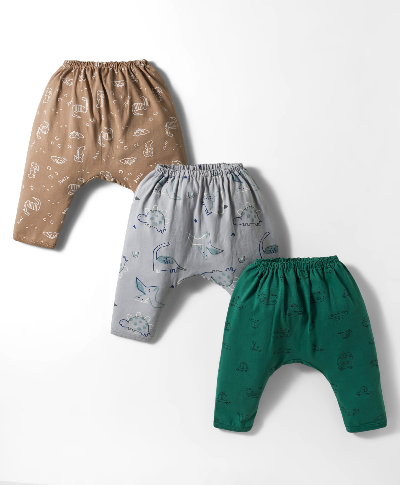 Pink Rabbit Single Jersey Knit Full Length Lounge Pants With Animal Print Pack Of 3 - Green Grey & Tan-image-10